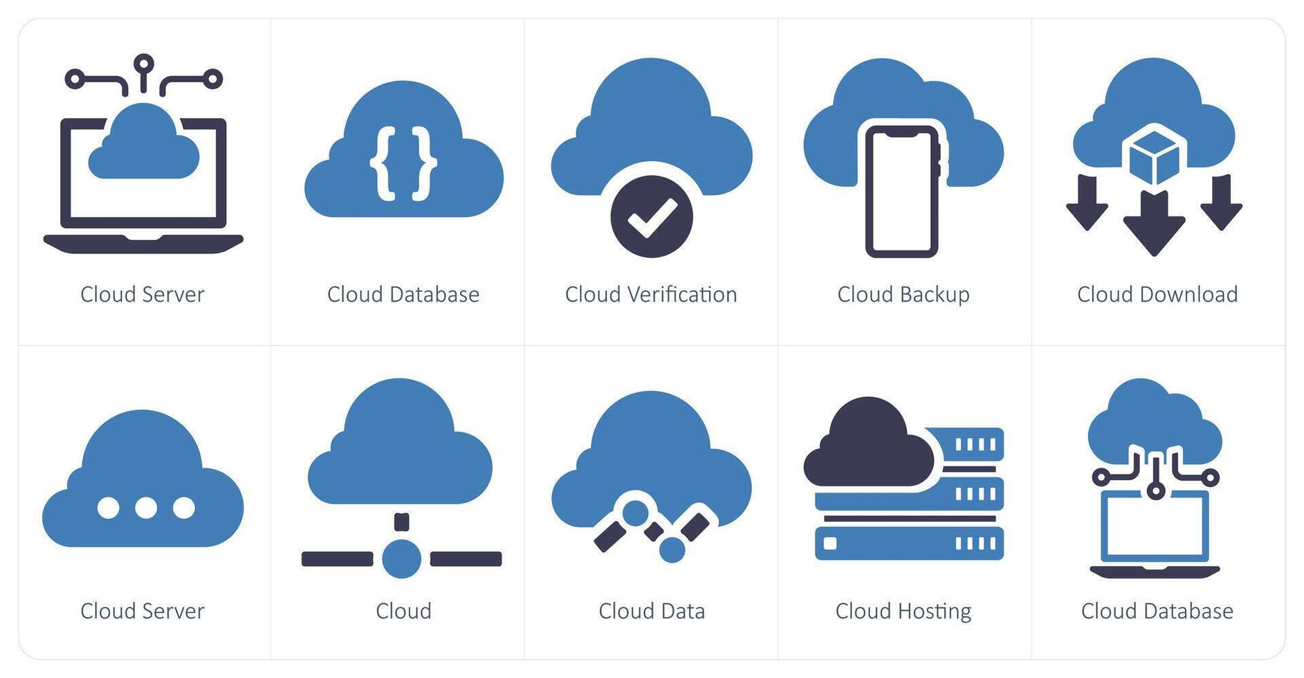 un conjunto de 10 web márketing íconos como nube servidor, nube base de datos, nube apoyo vector