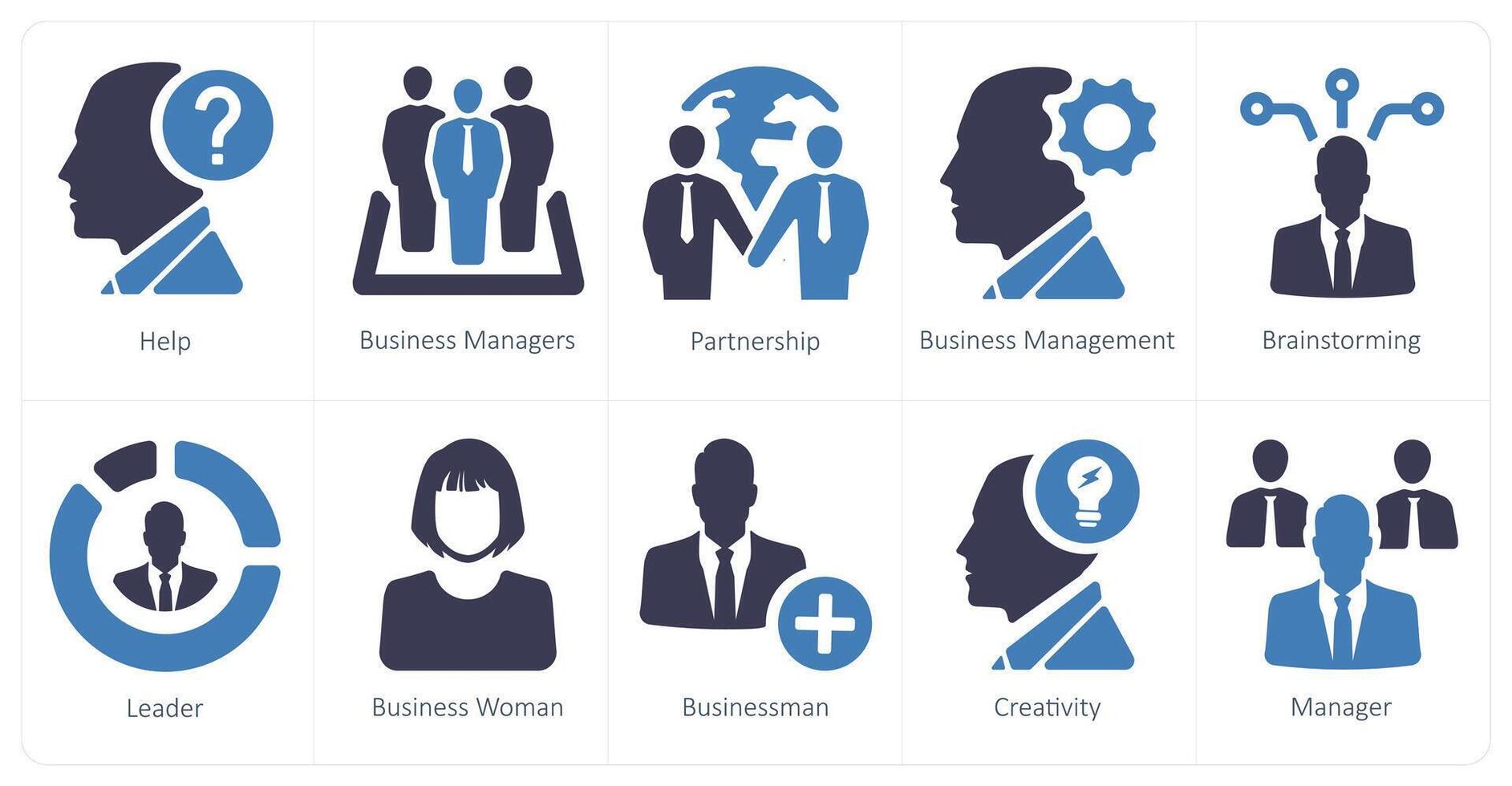 A set of 10 web marketing icons as help, business managers, partnership vector