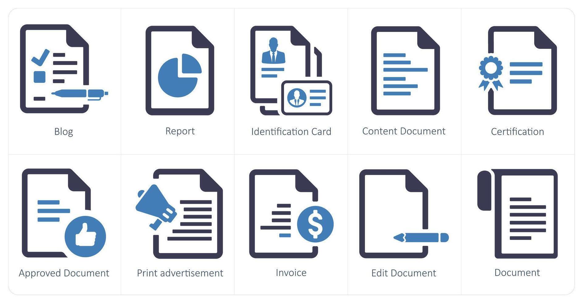 A set of 10 web marketing icons as blog, report, identification card vector