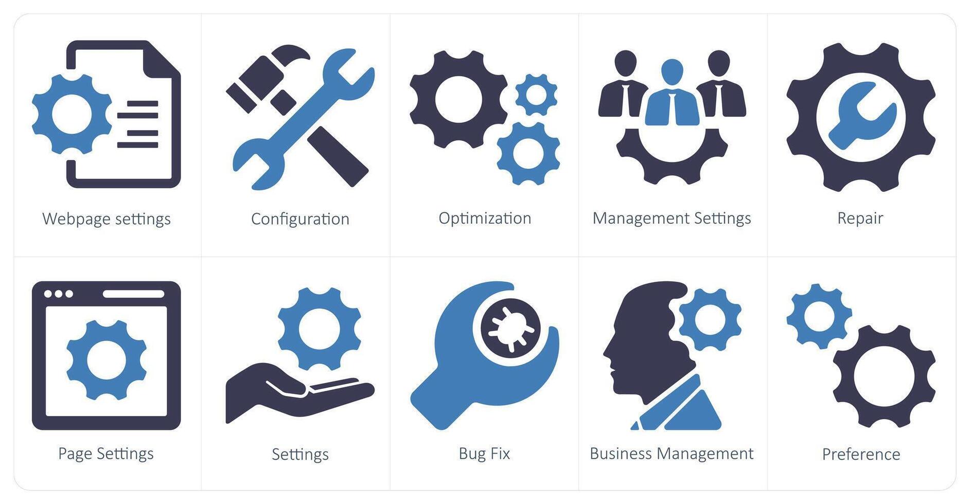 A set of 10 web marketing icons as webpage settings, configuration, optimization vector