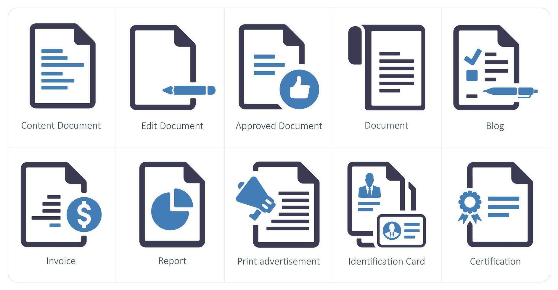 A set of 10 web marketing icons as content document, edit document, approved document vector