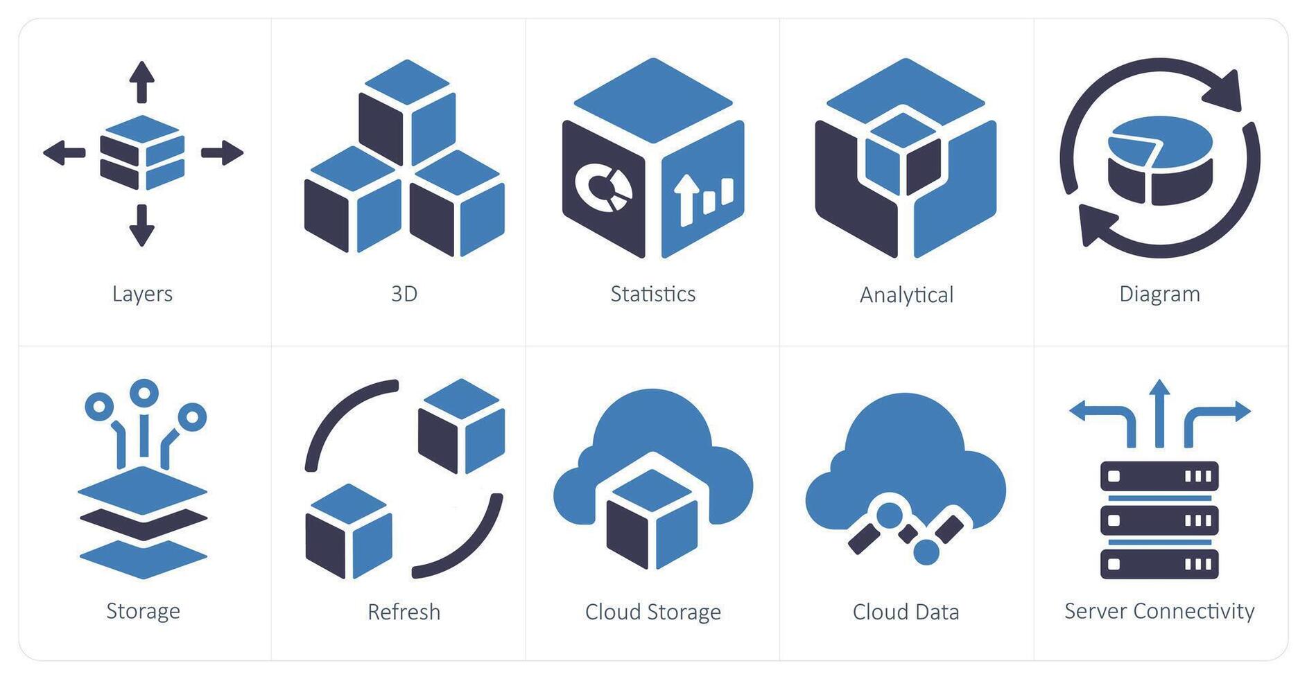 A set of 10 web marketing icons as layers, 3d, statistics vector