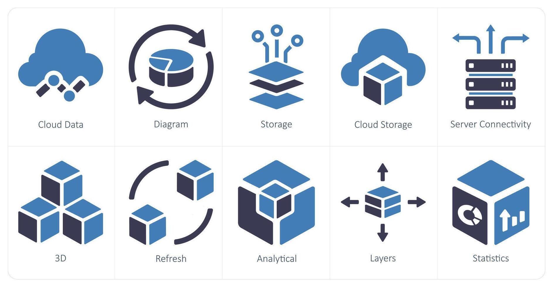 A set of 10 web marketing icons as cloud data, diagram, storage vector
