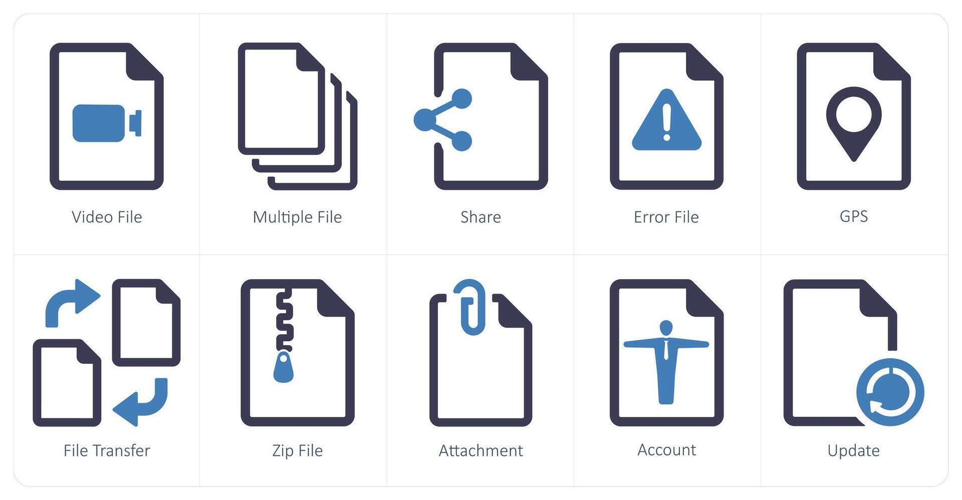A set of 10 File icons as file, multiple file, share vector