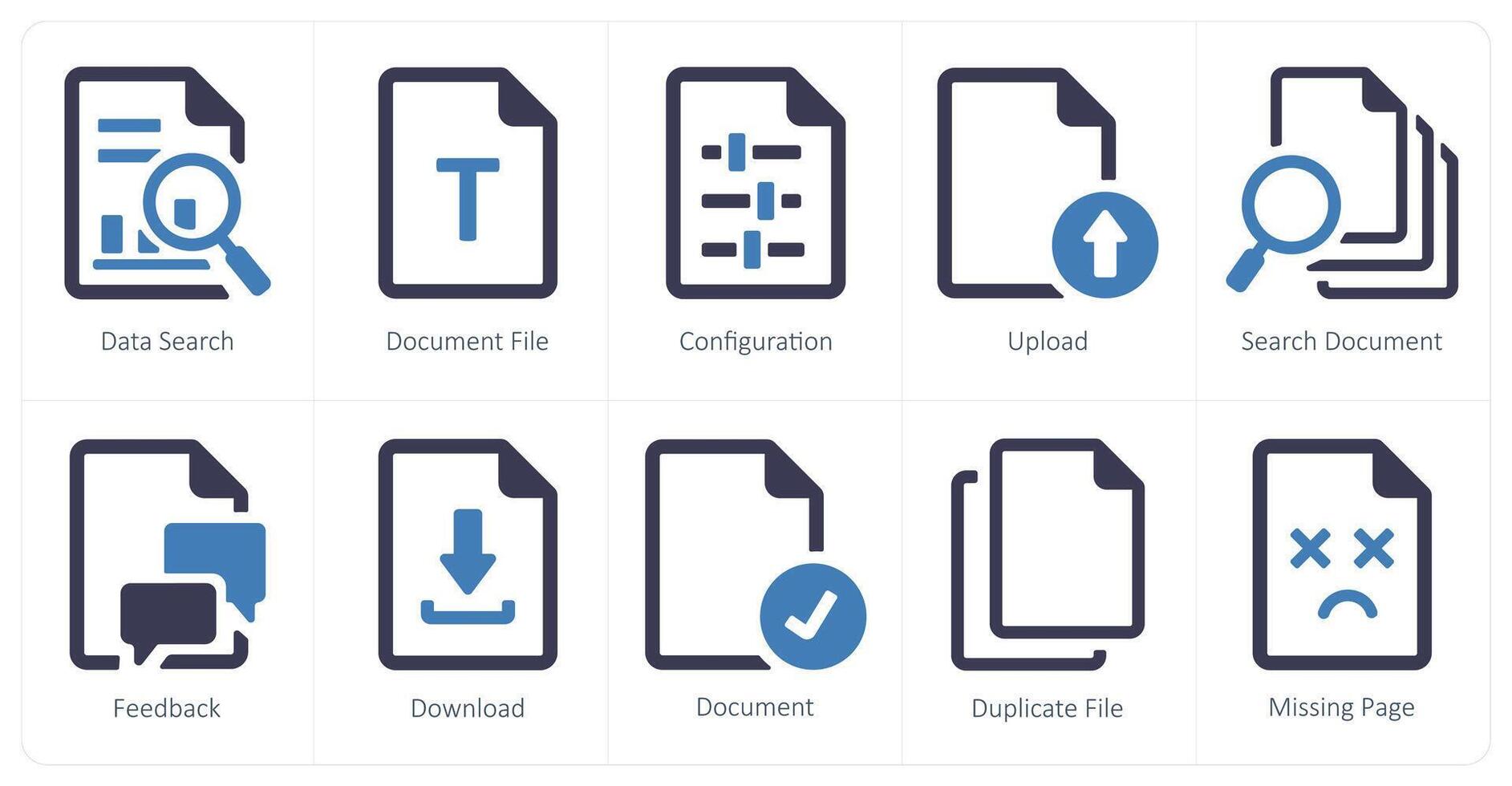 A set of 10 File icons as data search, document file, configuration vector