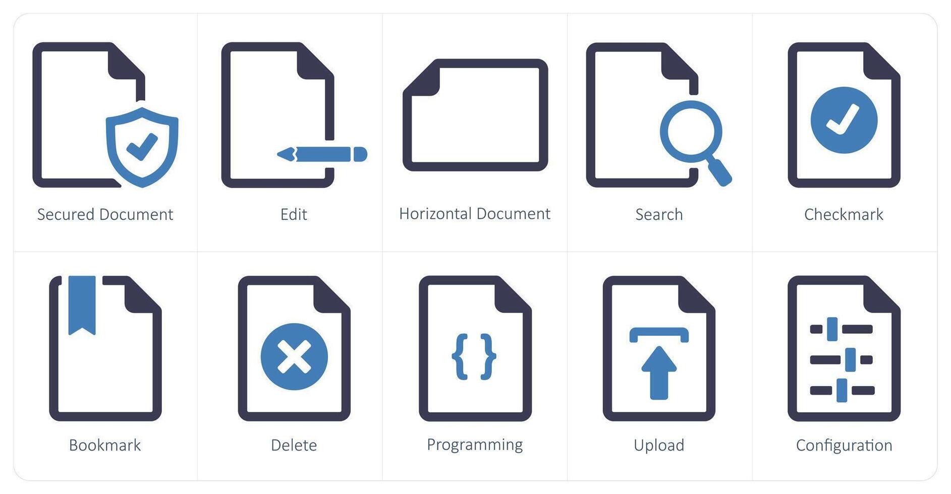 A set of 10 File icons as secured document, edit, horizontal document vector