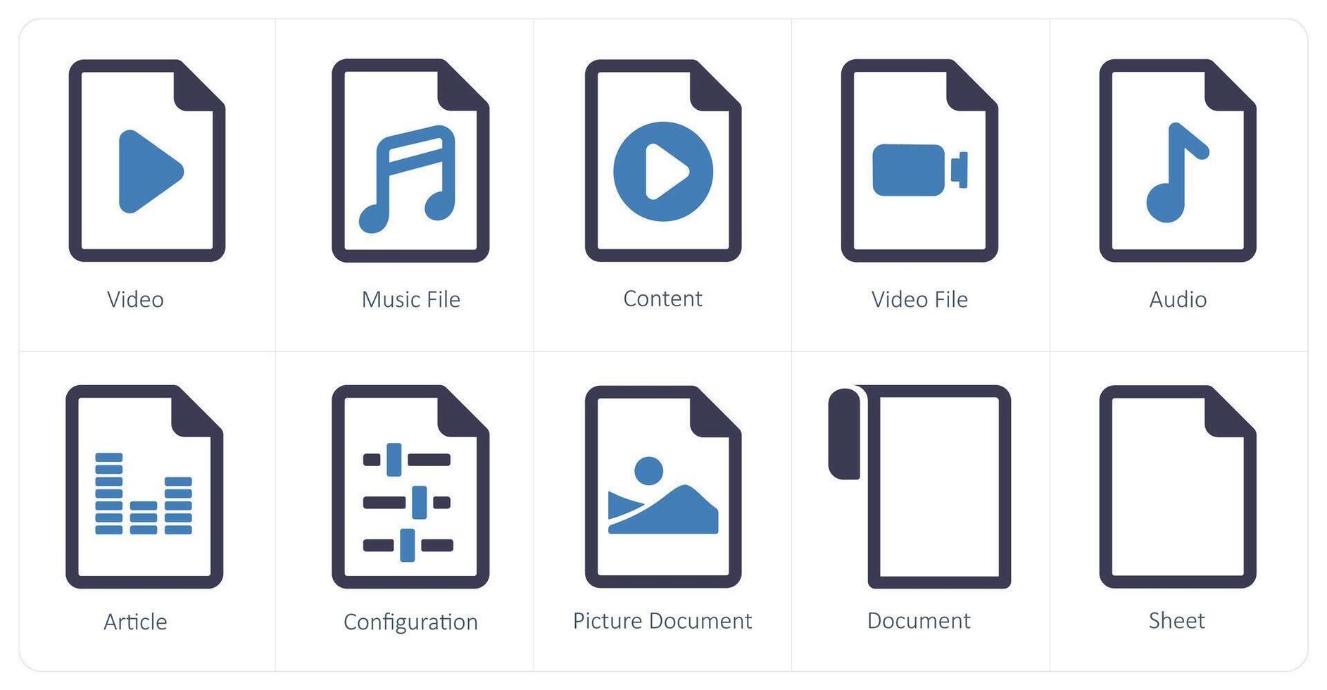 A set of 10 File icons as , music file, content vector