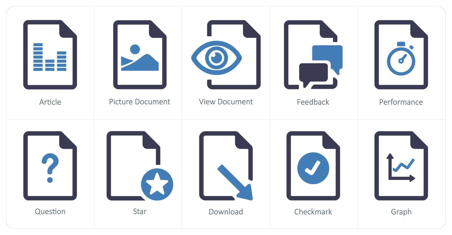 A set of 10 File icons as article, picture document, view document vector