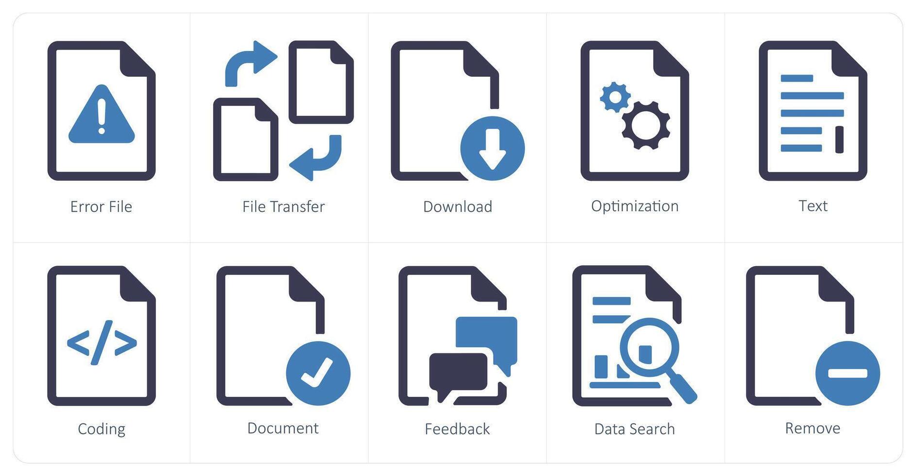 A set of 10 File icons as error file, file transfer, download vector