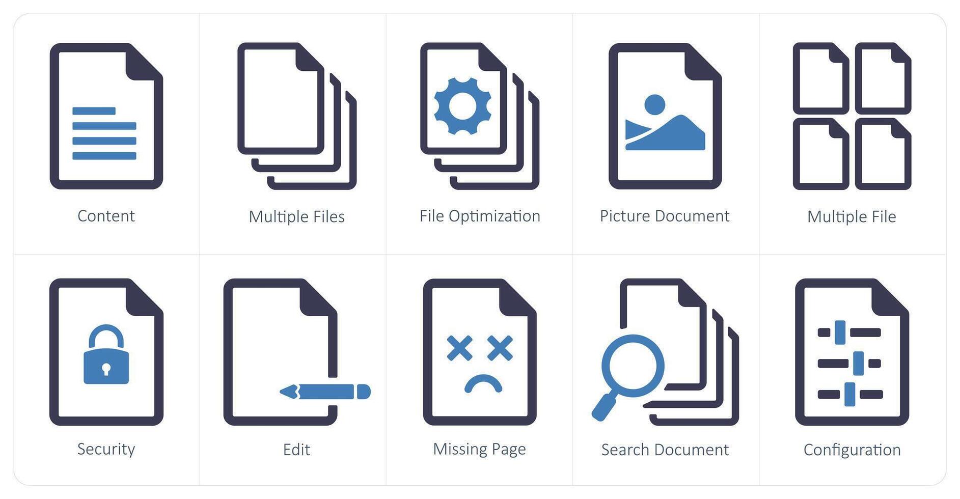 A set of 10 File icons as content, multiple files, file optimization ...