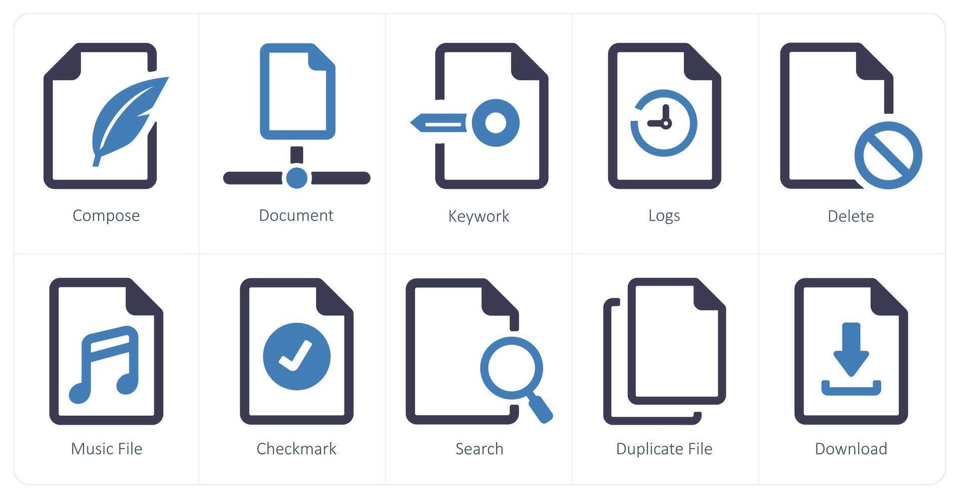 A set of 10 File icons as compose, document, keywork vector
