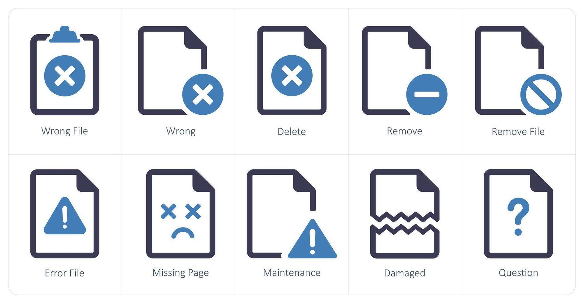 A set of 10 File icons as wrong file, wrong, delete vector