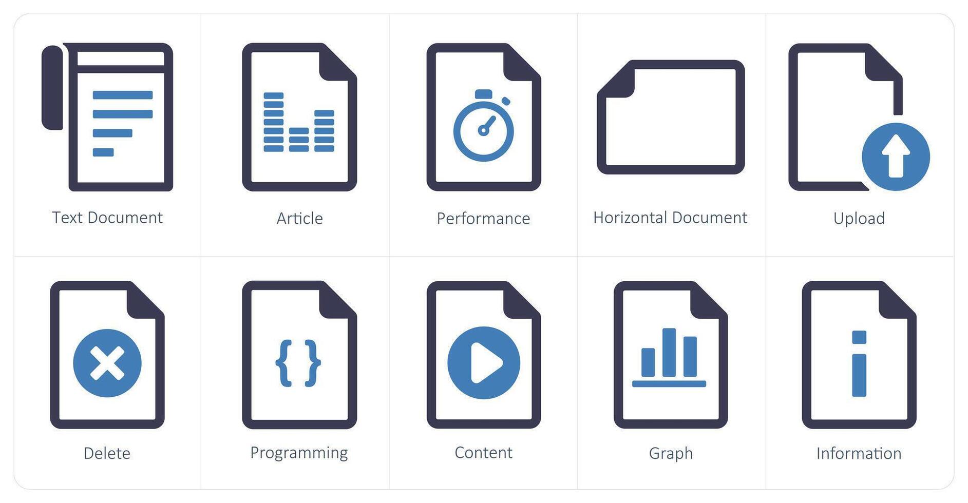 A set of 10 File icons as text document, article, performance vector