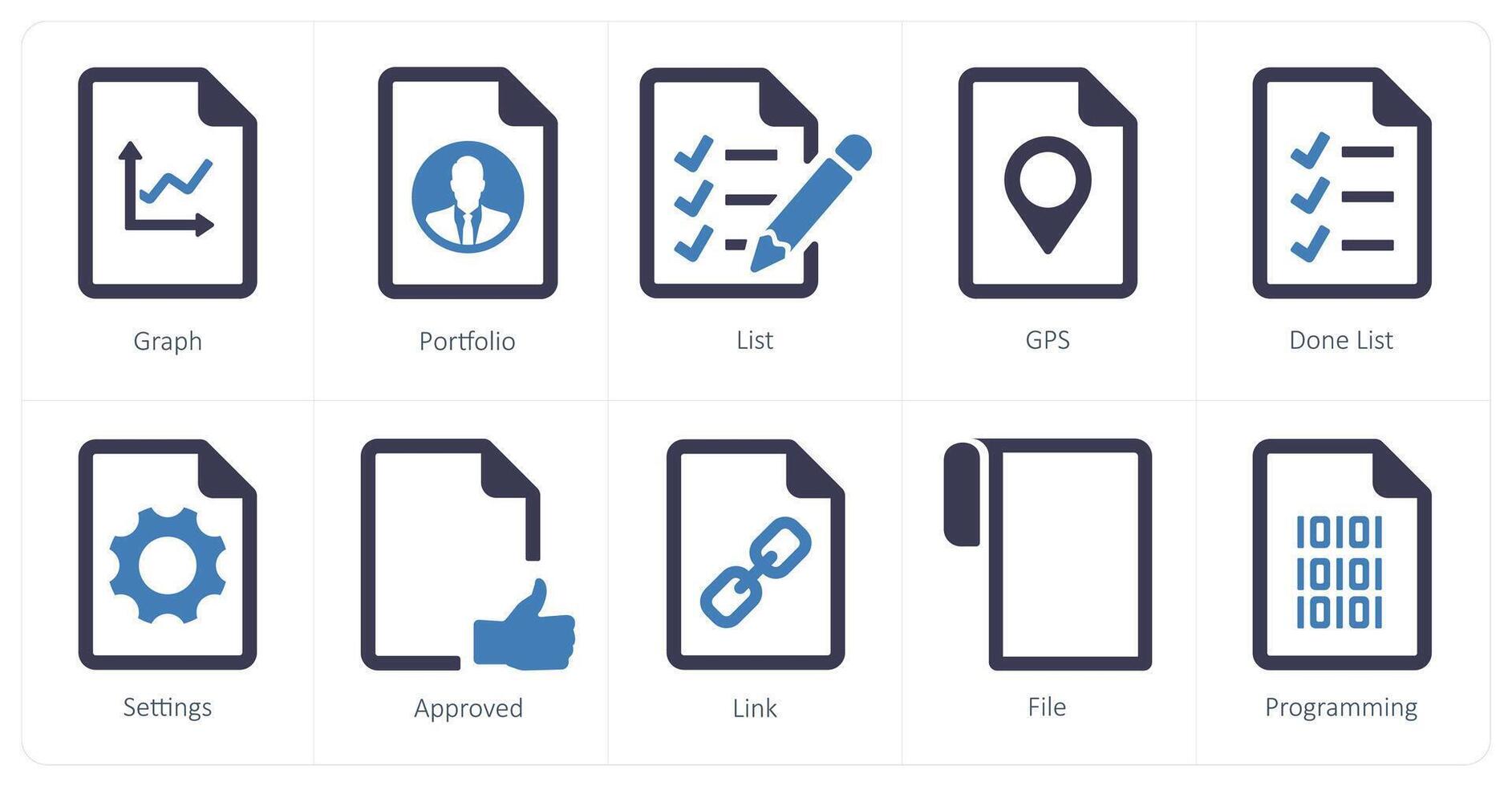 un conjunto de 10 archivo íconos como grafico, portafolio, lista vector