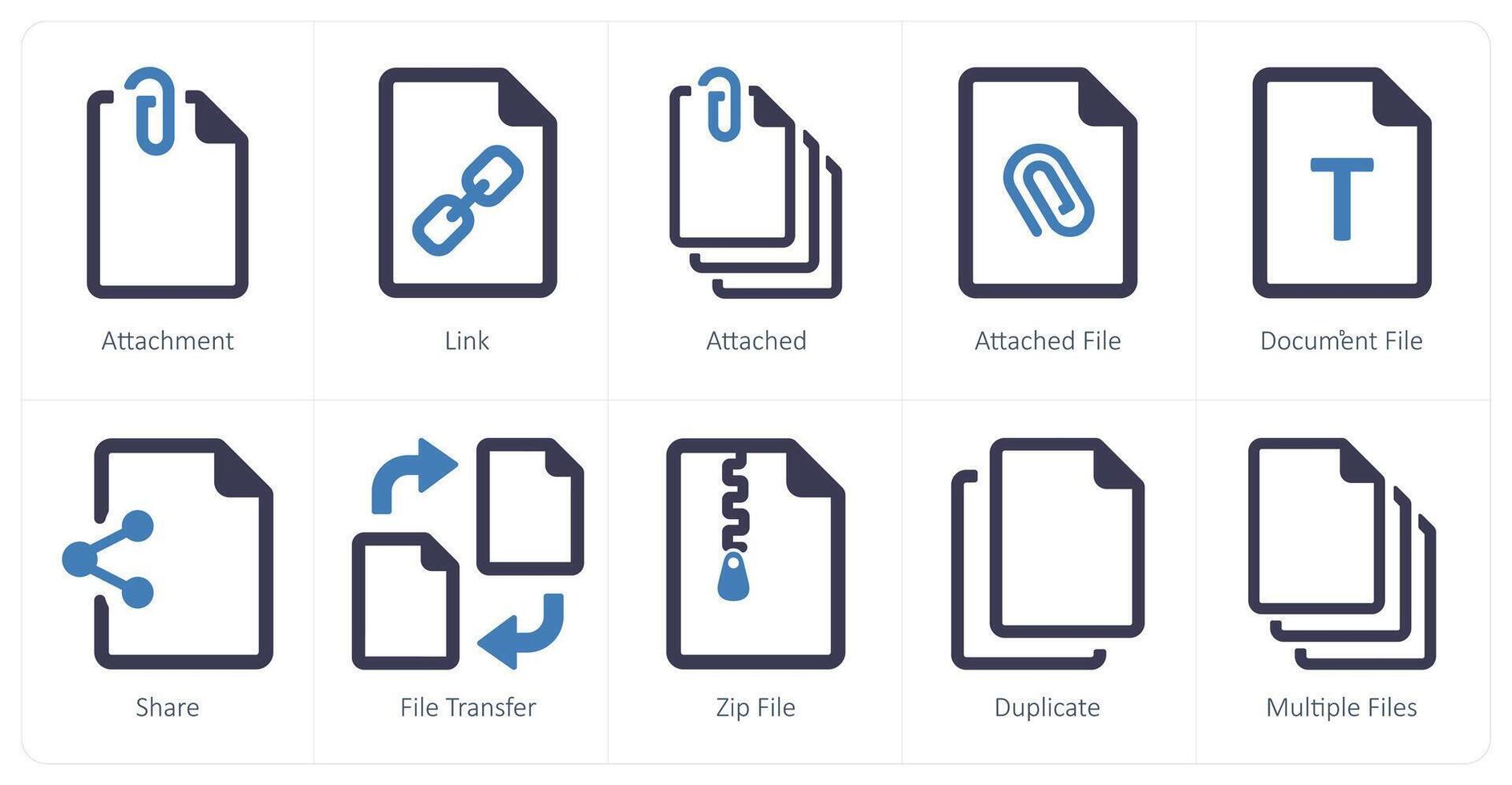 A set of 10 File icons as attachment, link, attached vector