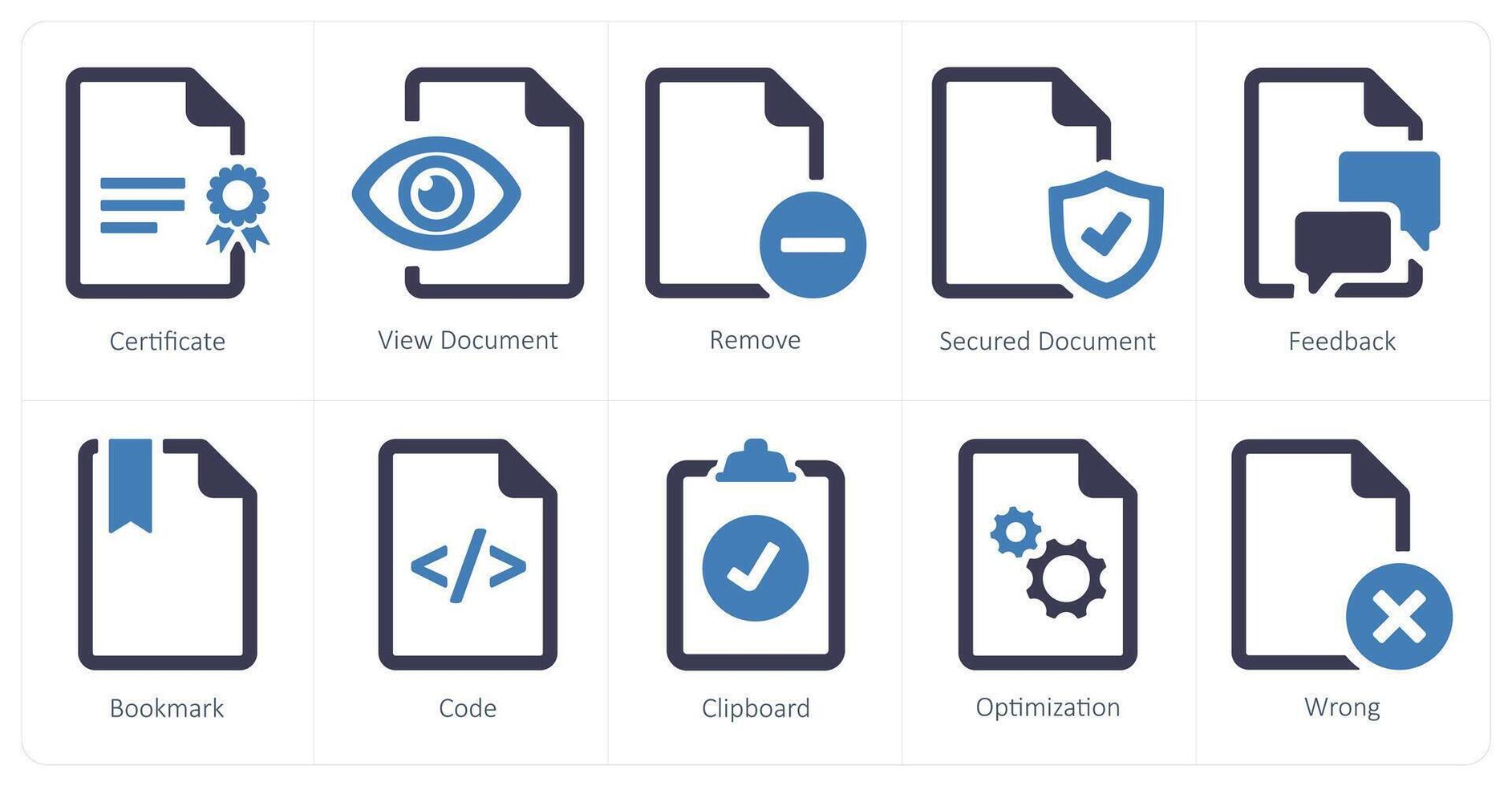 A set of 10 File icons as certificate, view document, remove vector