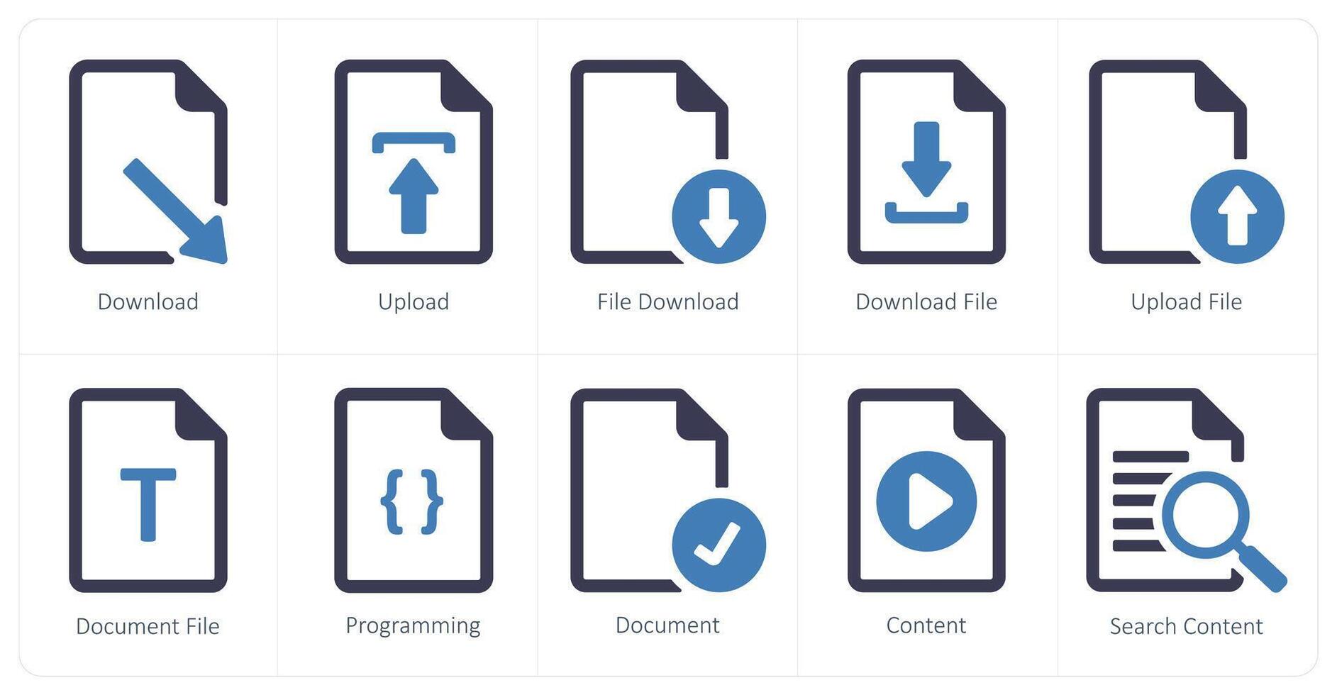 A set of 10 File icons as download, upload, file download vector