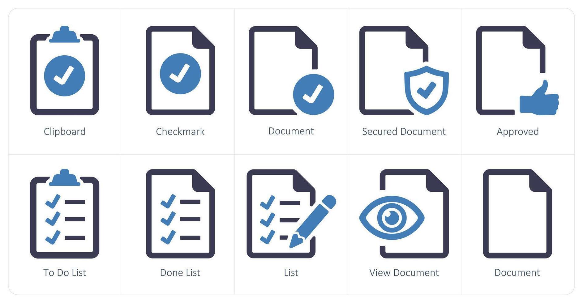 A set of 10 File icons as clipboard, checkmark, document vector
