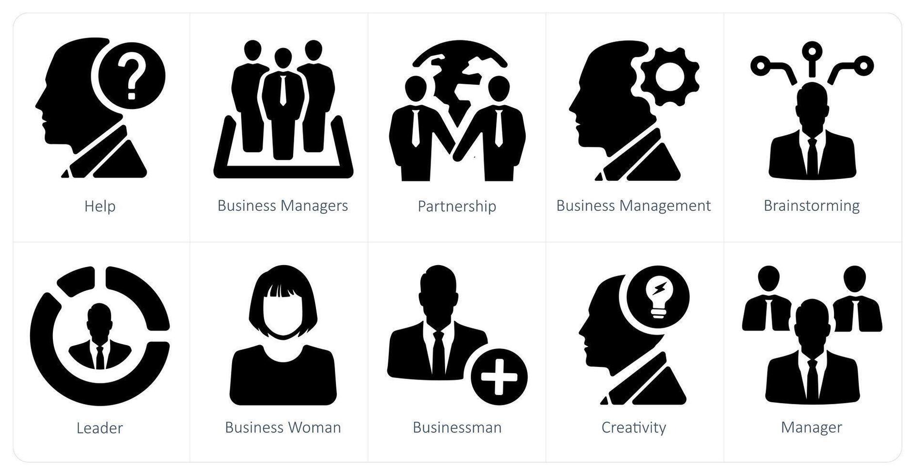 A set of 10 web marketing icons as help, business managers, partnership vector