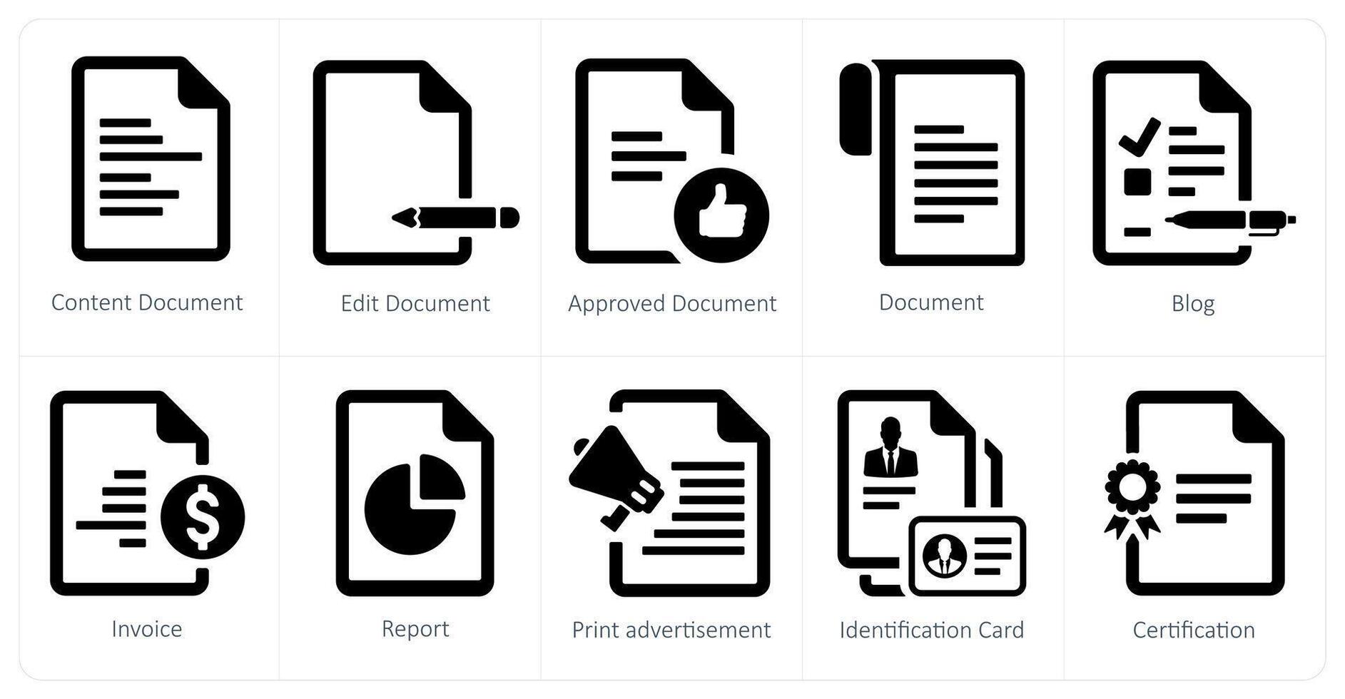 A set of 10 web marketing icons as content document, edit document, approved document vector
