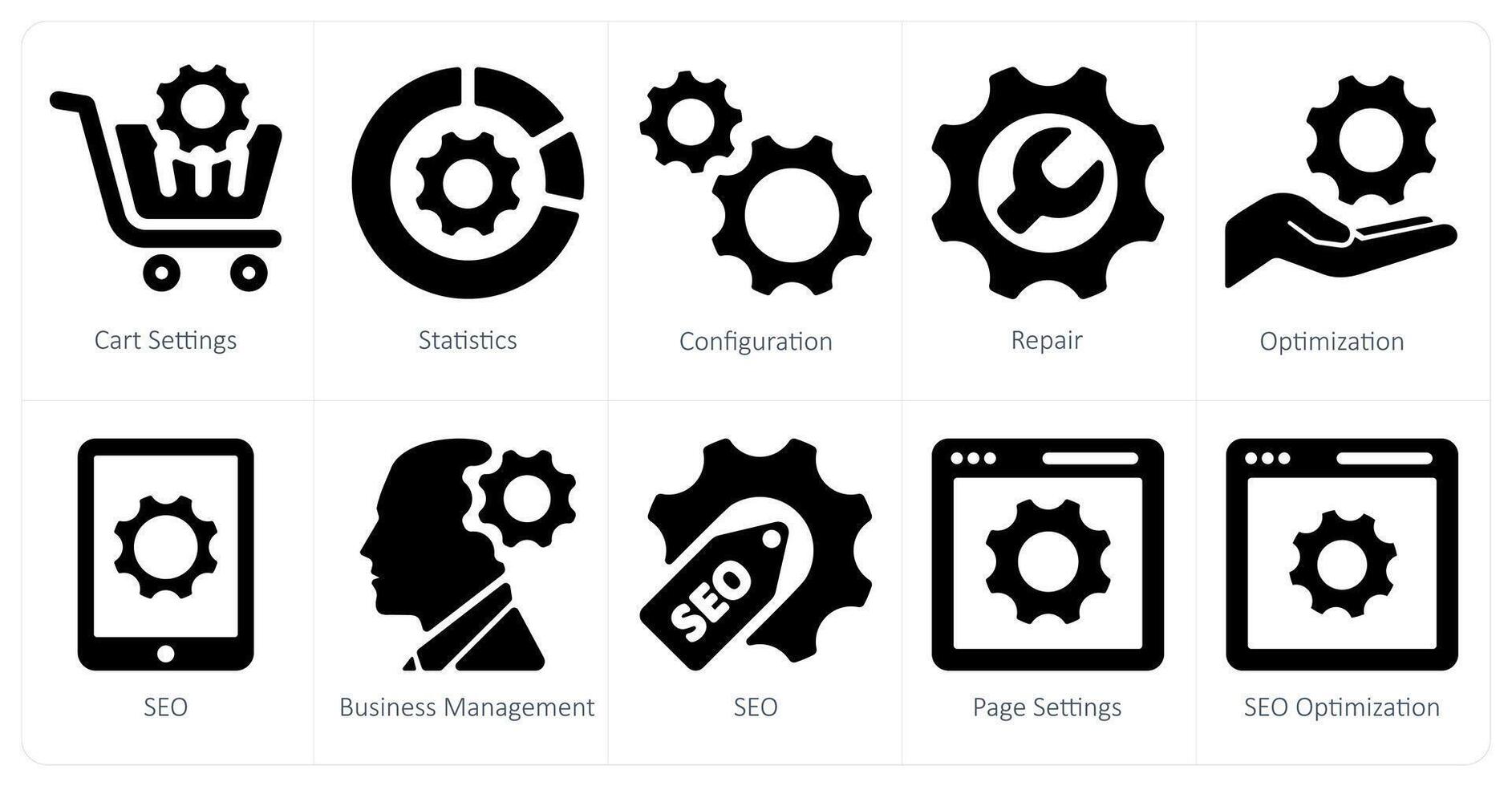 A set of 10 web marketing icons as cart settings, statistics, configuration vector