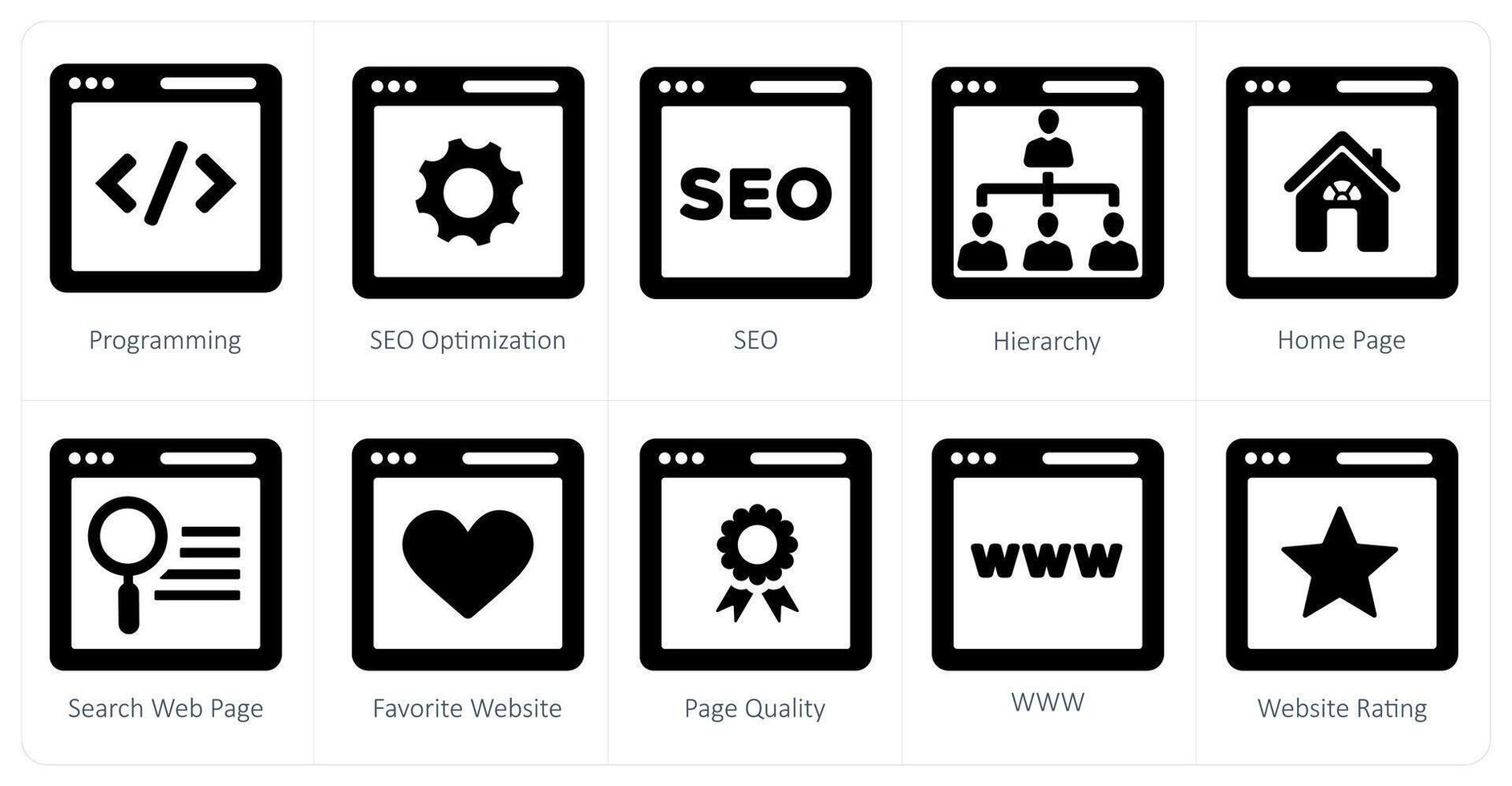 A set of 10 web marketing icons as programming, seo, hierarchy vector