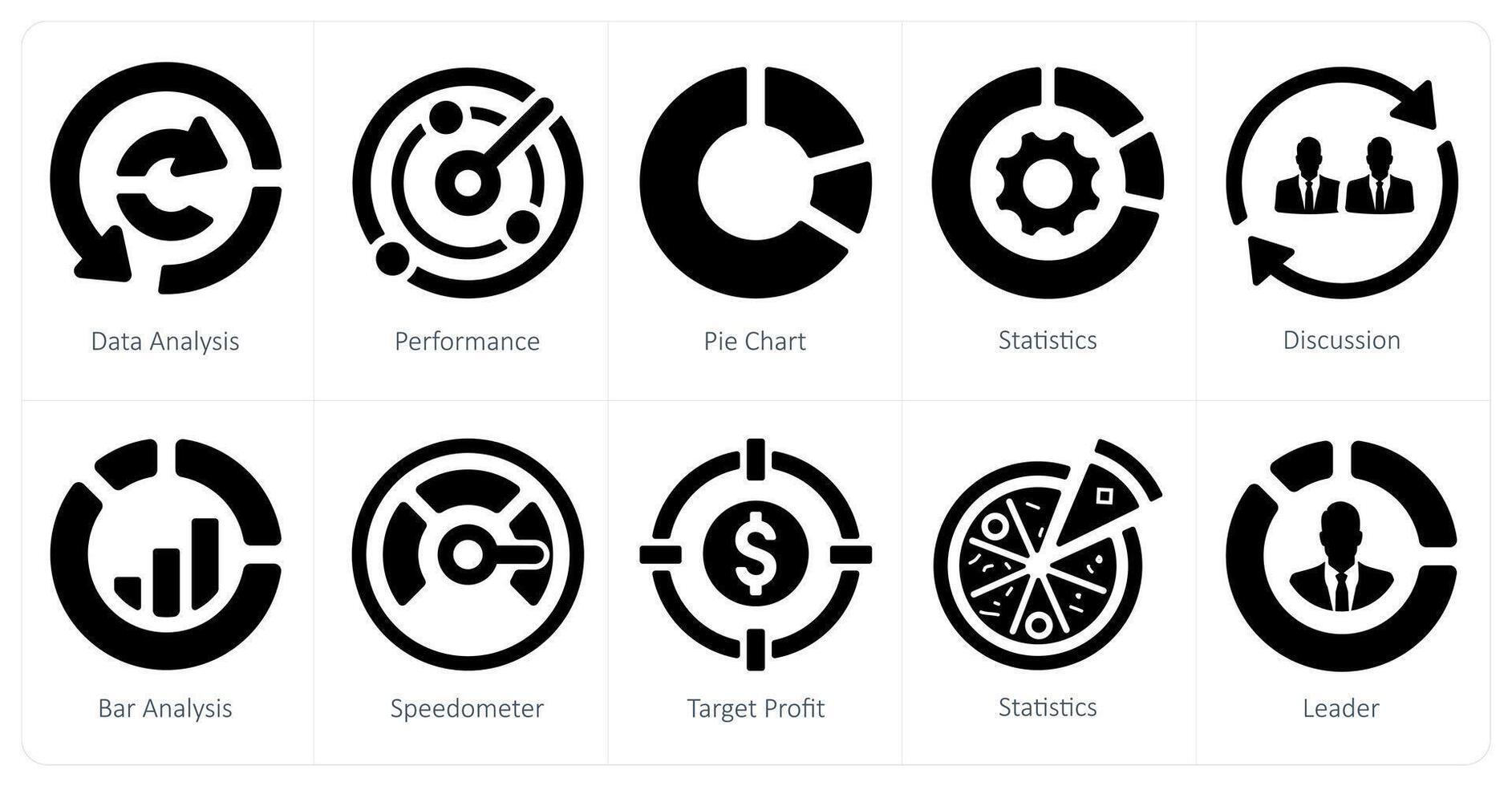 A set of 10 web marketing icons as data analysis, performance, pie chart vector