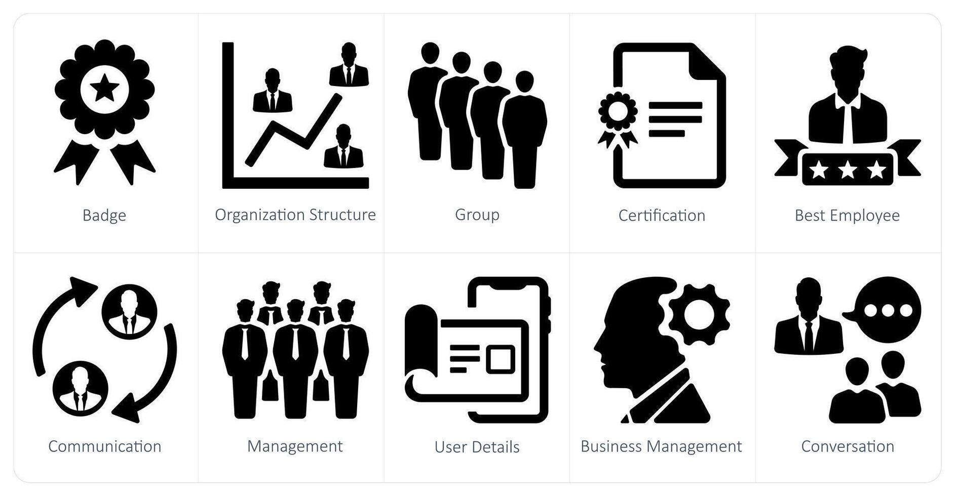 A set of 10 web marketing icons as badge, organization structure, group vector