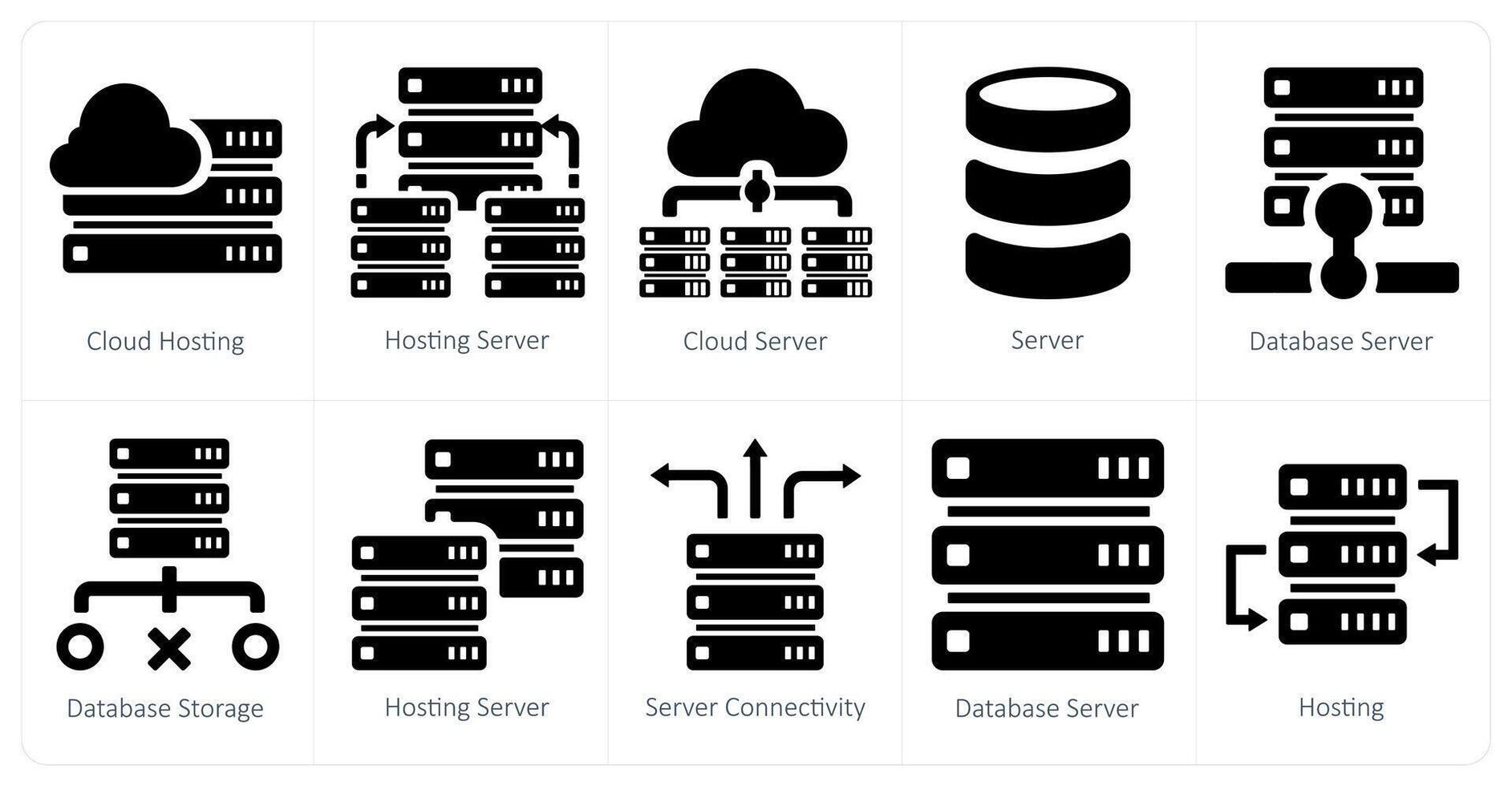 A set of 10 web marketing icons as cloud hosting, hosting server, cloud server vector