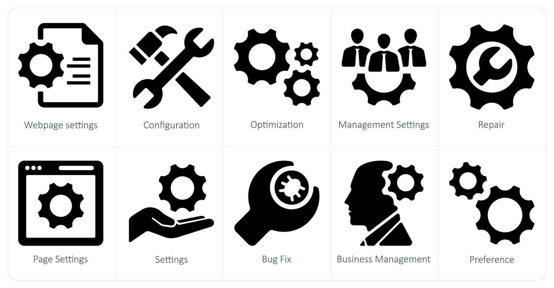 A set of 10 web marketing icons as webpage settings, configuration, optimization vector