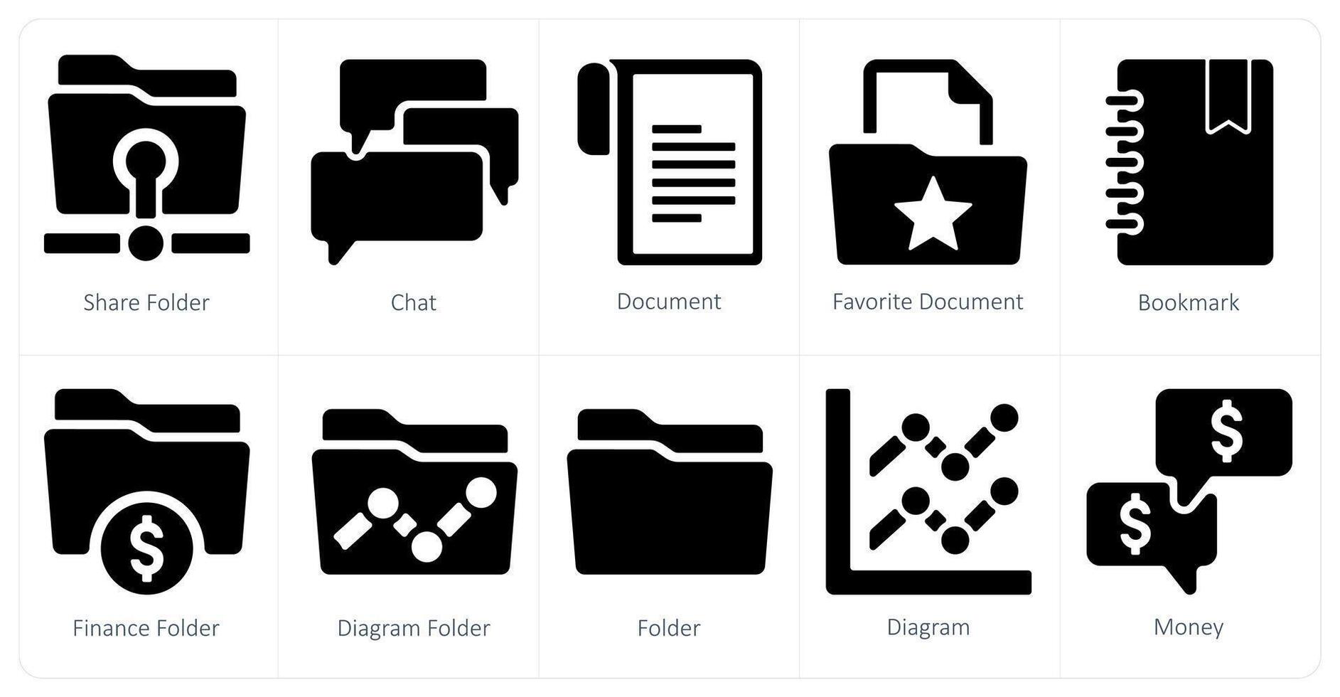 A set of 10 web marketing icons as share folder, chat, document vector