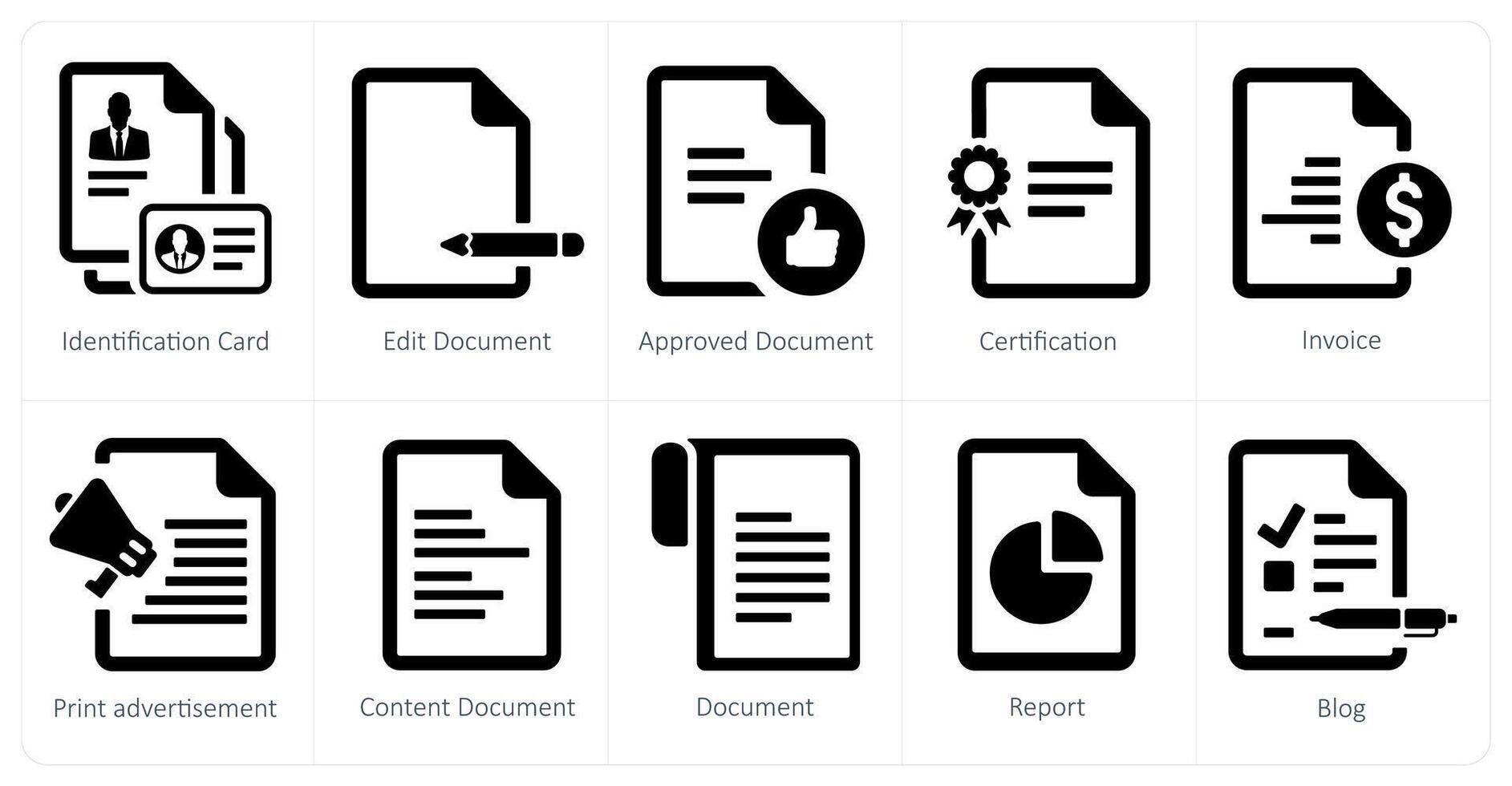 A set of 10 web marketing icons as identification card, edit document, approved document vector