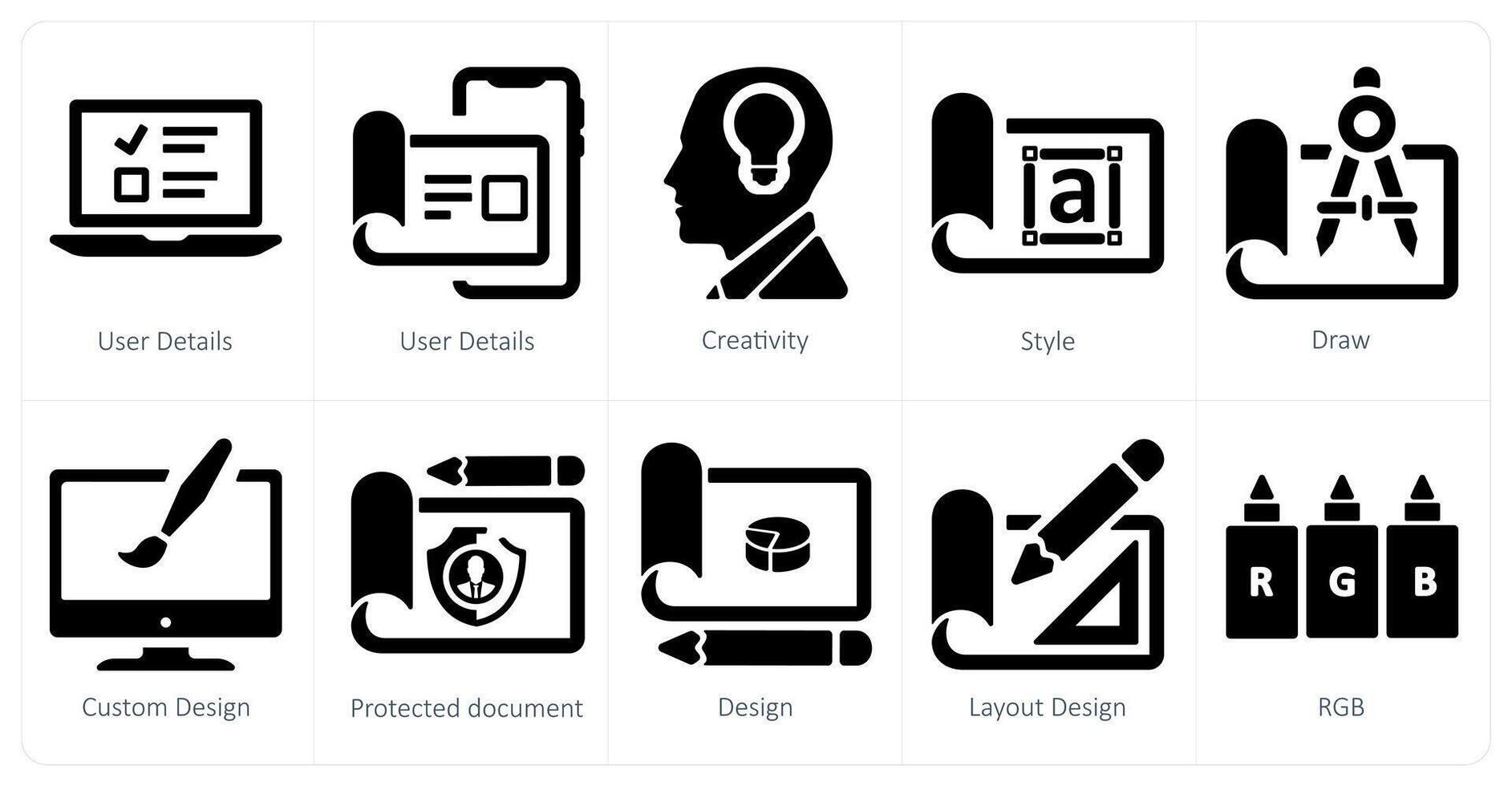 A set of 10 web marketing icons as user details, creativity, style vector