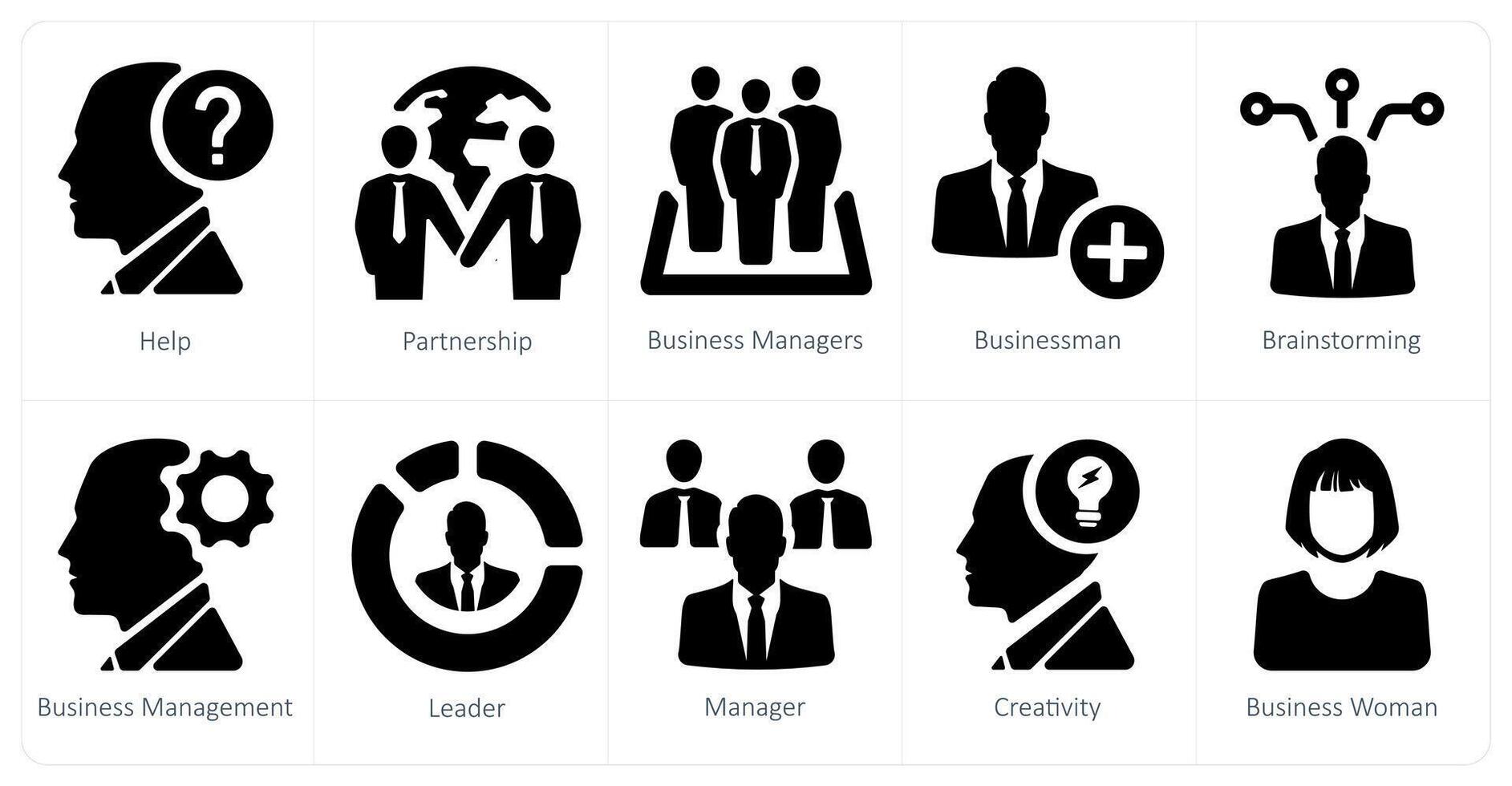 A set of 10 web marketing icons as help, partnership, business managers vector