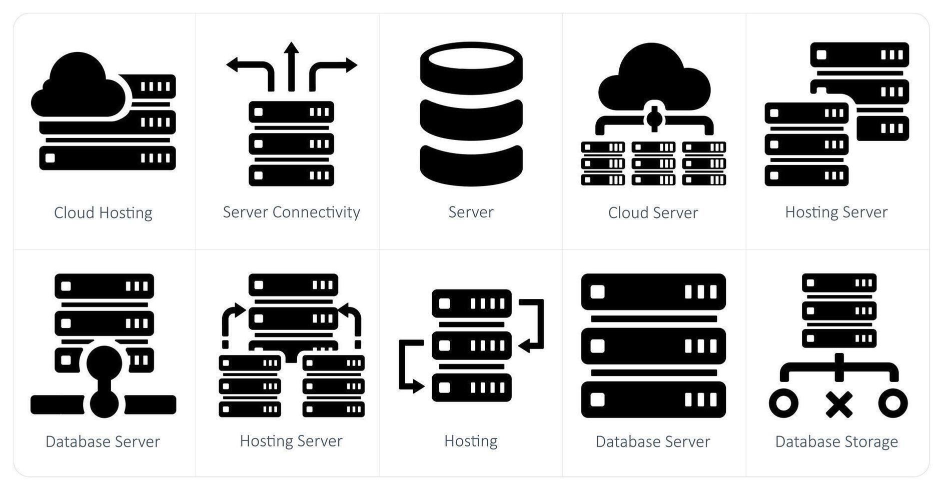 A set of 10 web marketing icons as cloud hosting, server connectivity, server vector