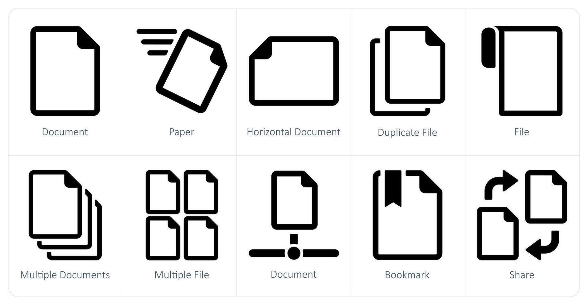 A set of 10 File icons as document, paper, horizontal document vector