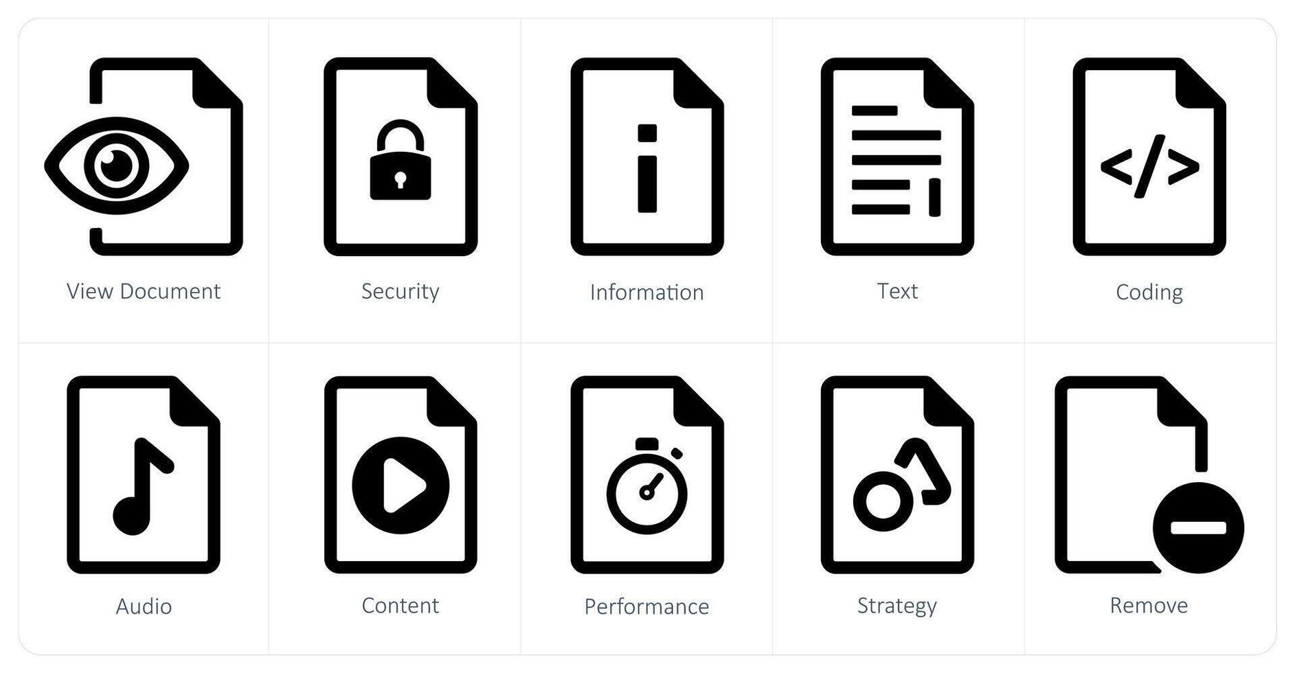 A set of 10 File icons as view document, security, information vector