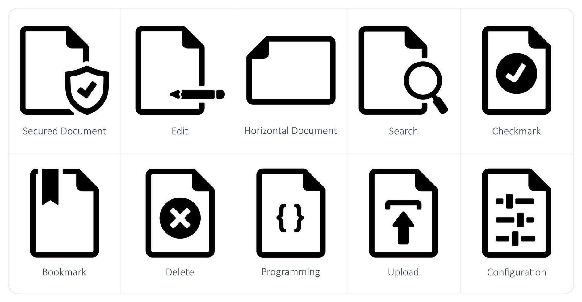 A set of 10 File icons as secured document, edit, horizontal document vector
