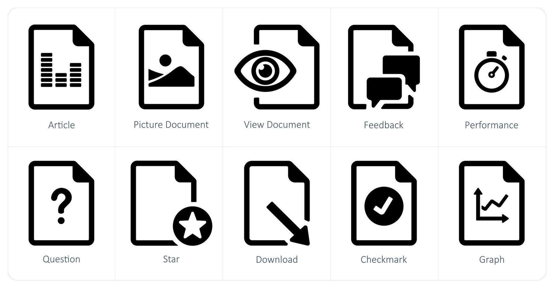 un conjunto de 10 archivo íconos como artículo, imagen documento, ver documento vector