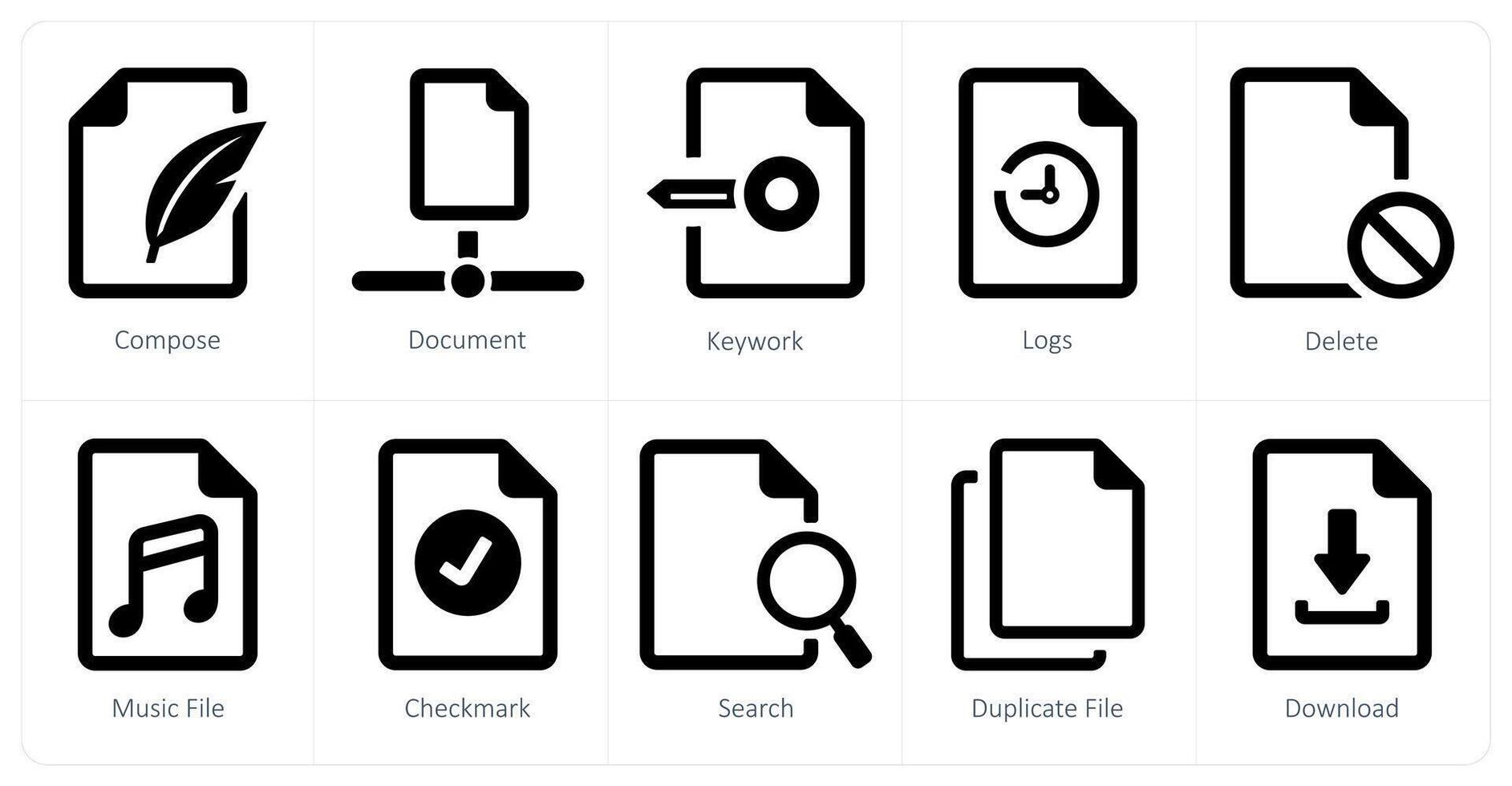 A set of 10 File icons as compose, document, keywork vector