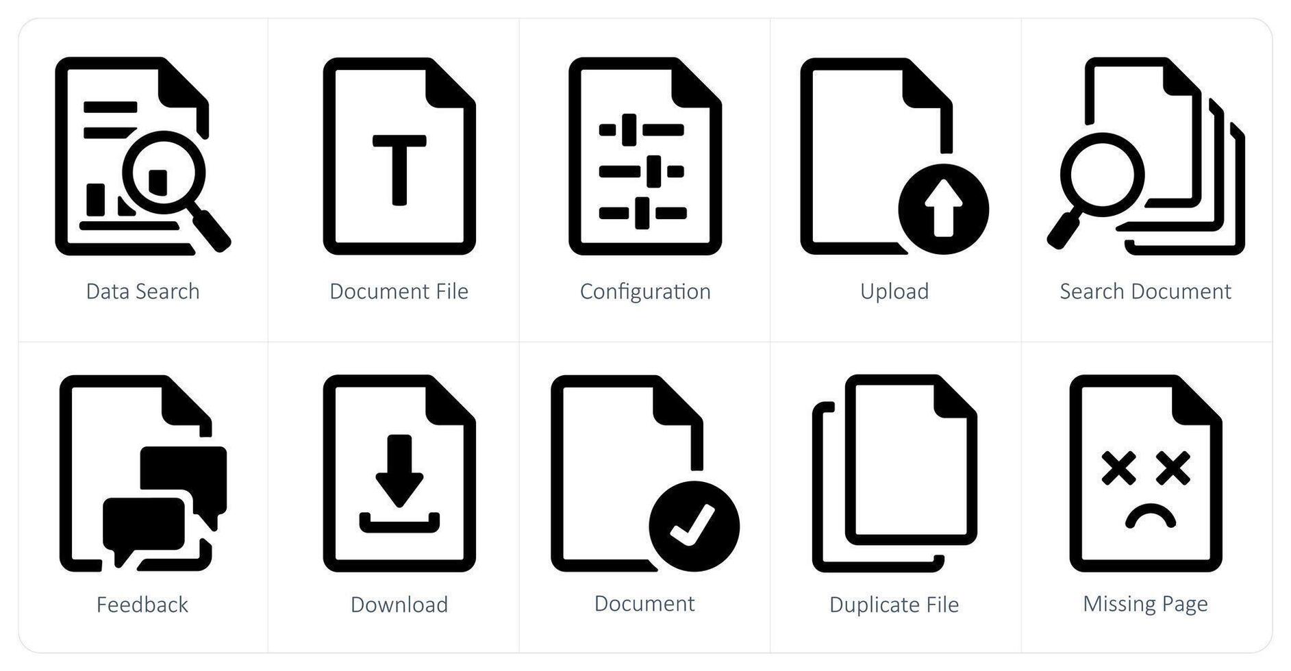 A set of 10 File icons as data search, document file, configuration vector
