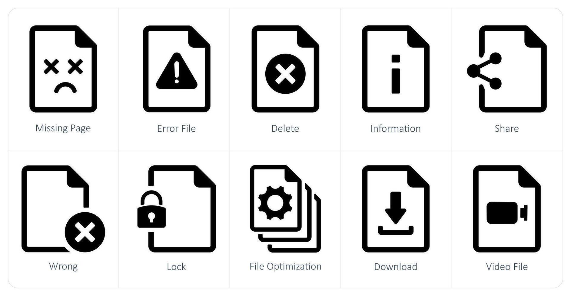 A set of 10 File icons as missing page, error file, delete vector