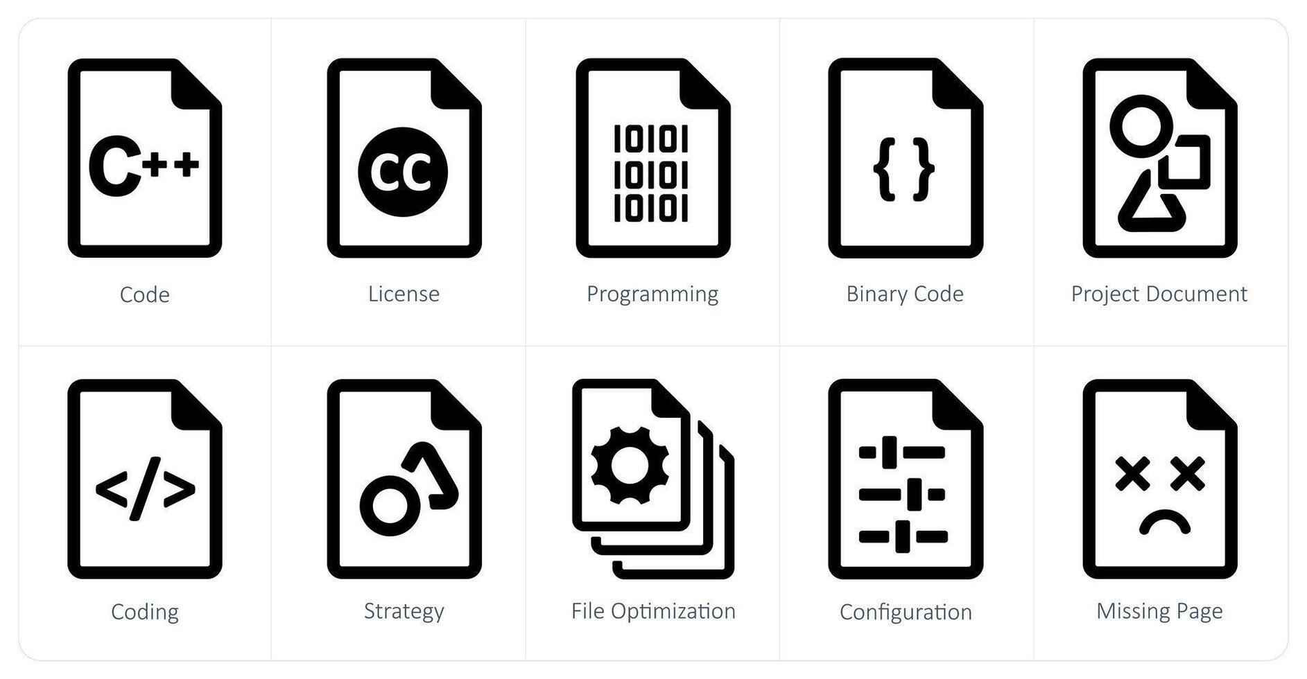 A set of 10 File icons as code, license, programming vector