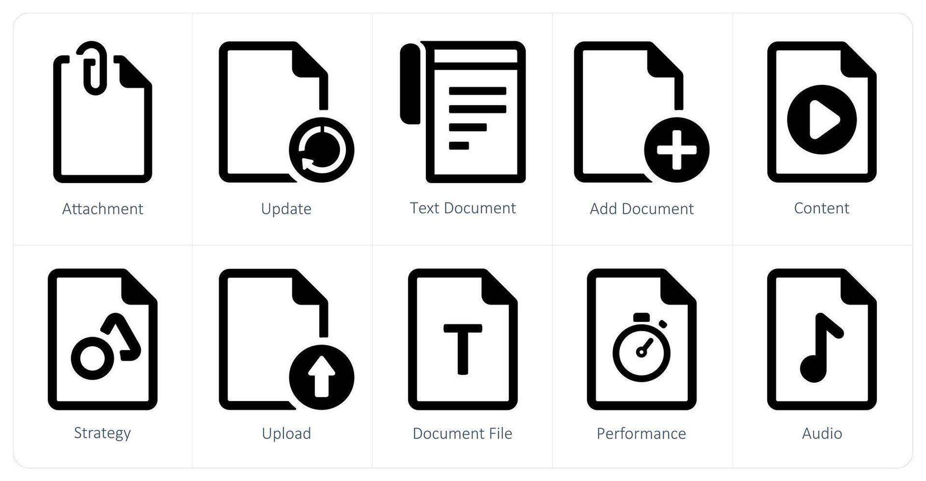 A set of 10 File icons as attachment, update, text document vector