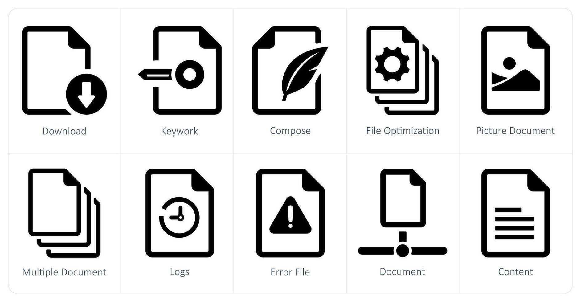A set of 10 File icons as download, keywork, compose vector