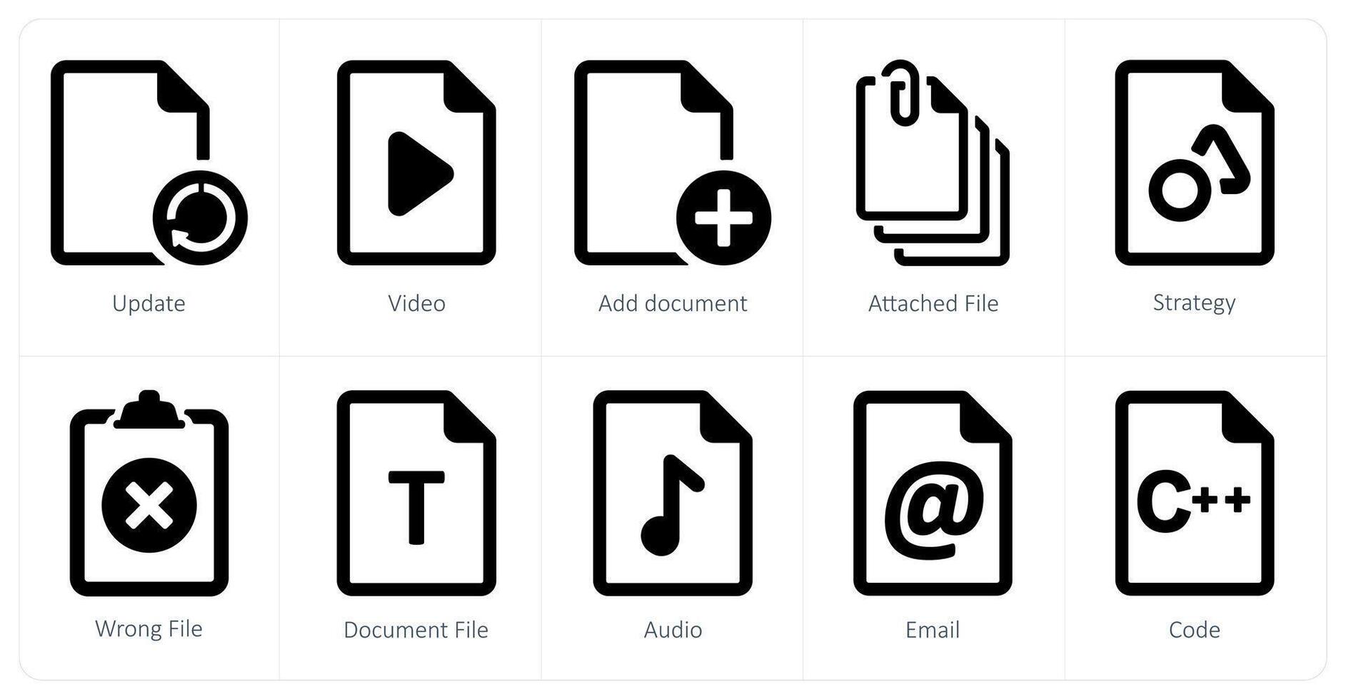 A set of 10 File icons as update, , add document vector