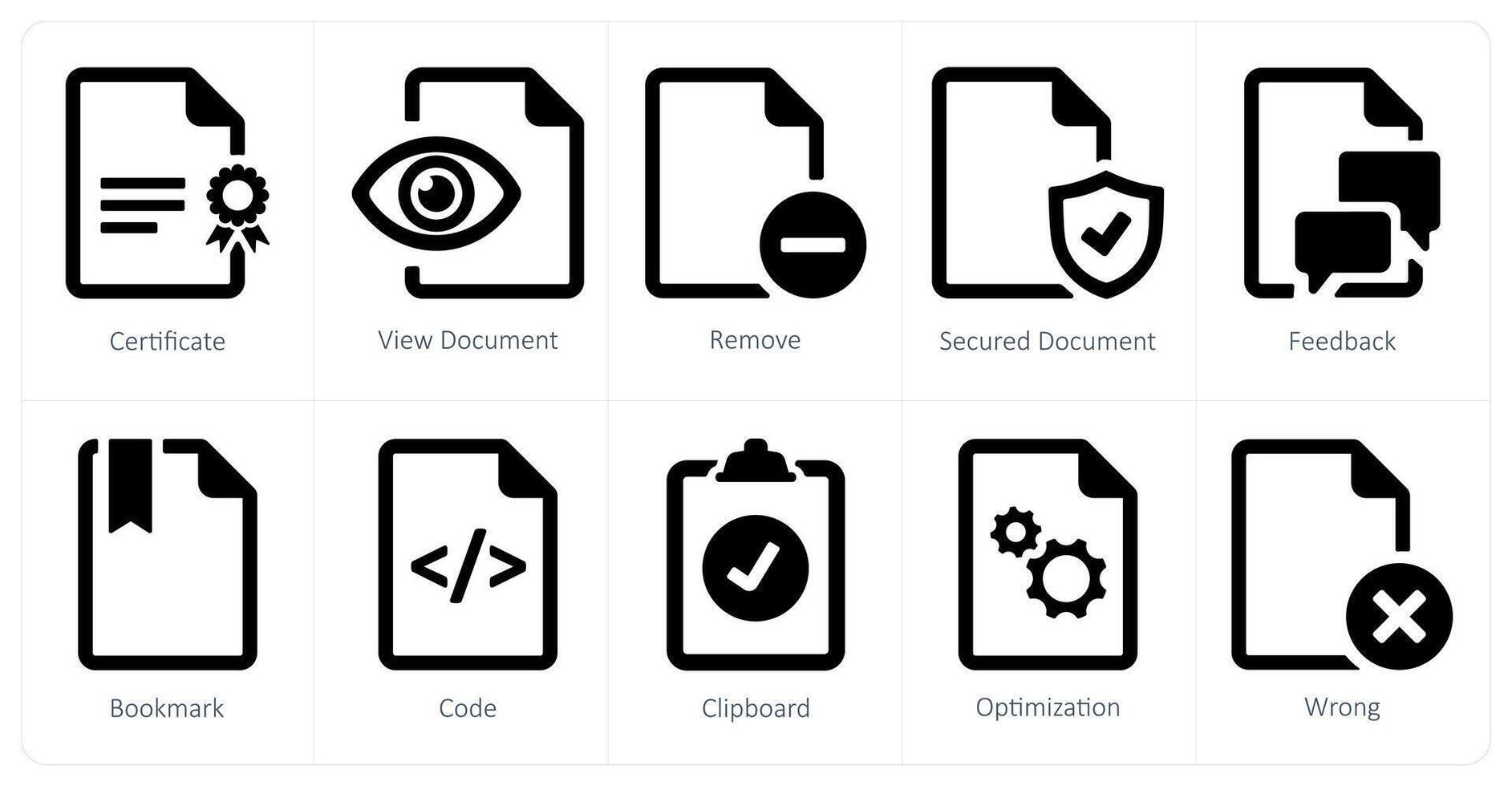 A set of 10 File icons as certificate, view document, remove vector