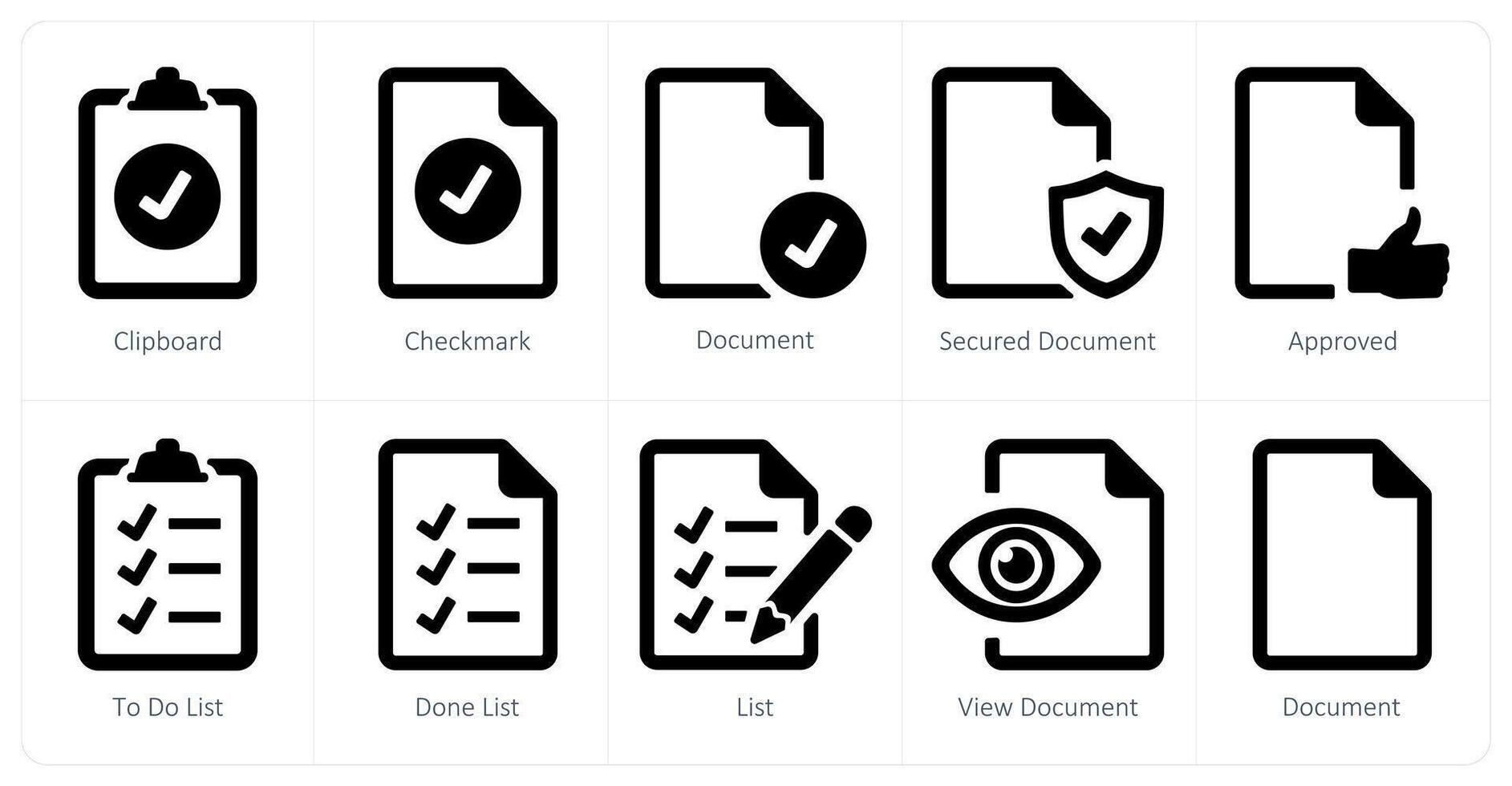 A set of 10 File icons as clipboard, checkmark, document vector