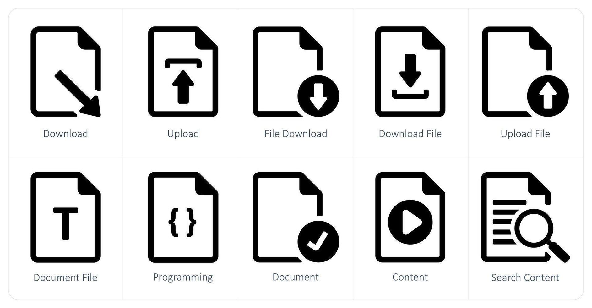 A set of 10 File icons as download, upload, file download vector