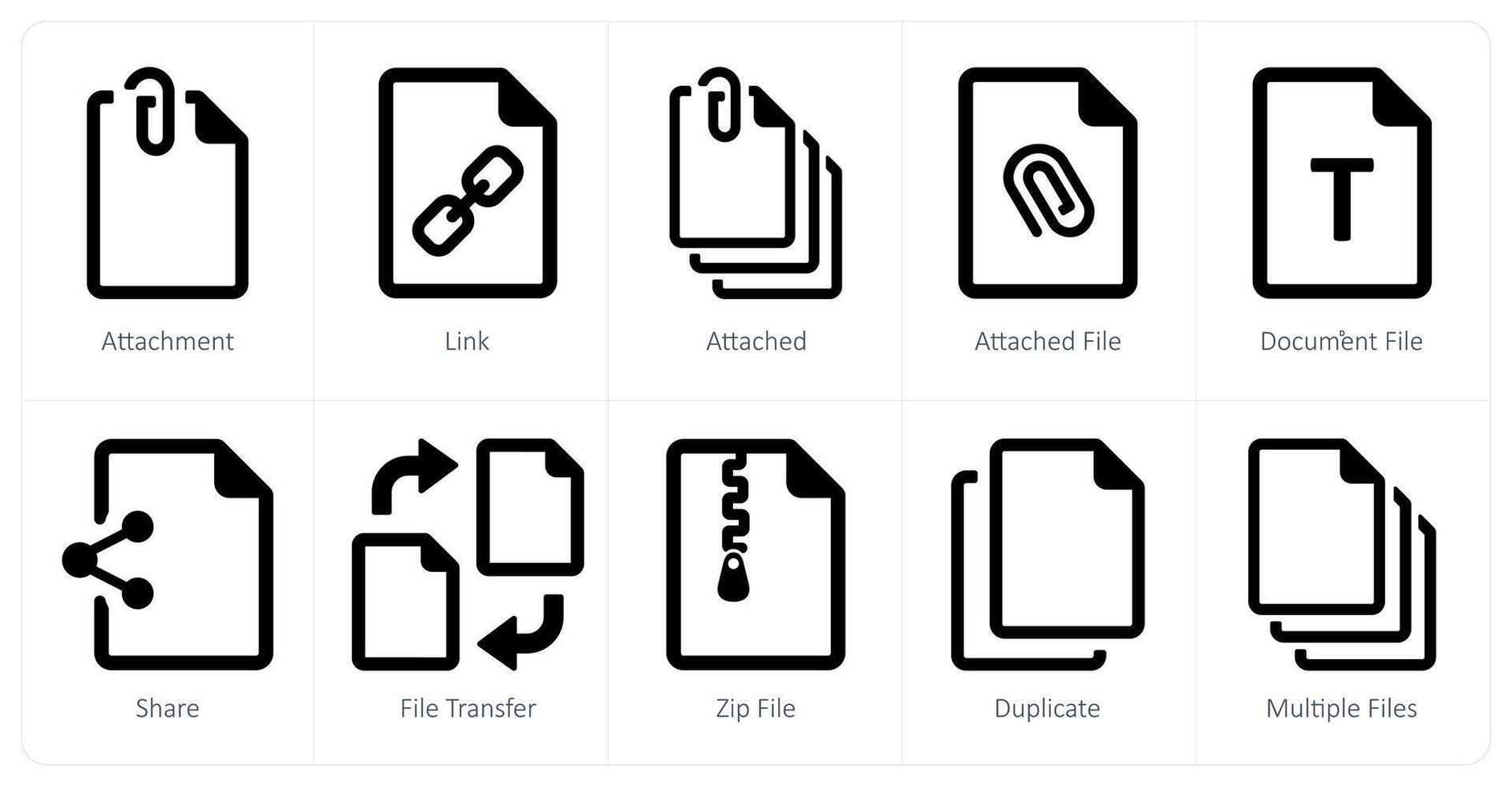 A set of 10 File icons as attachment, link, attached vector